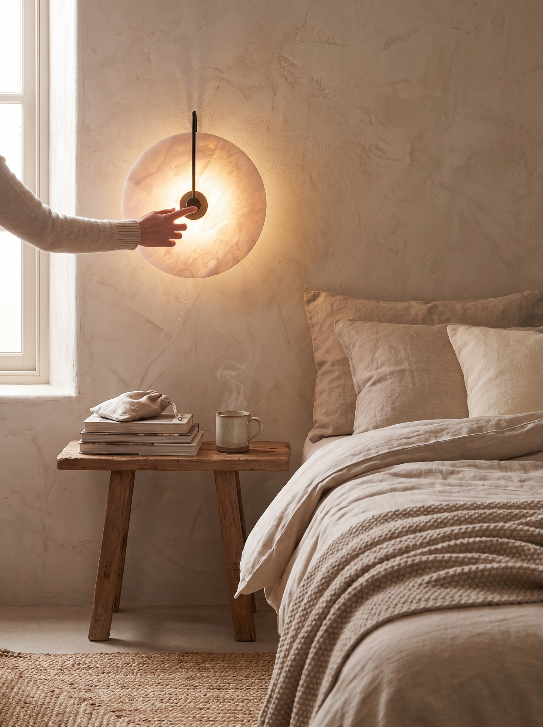 Elegant Marble LED Wall Light sized beside a bed in a calm bedroom