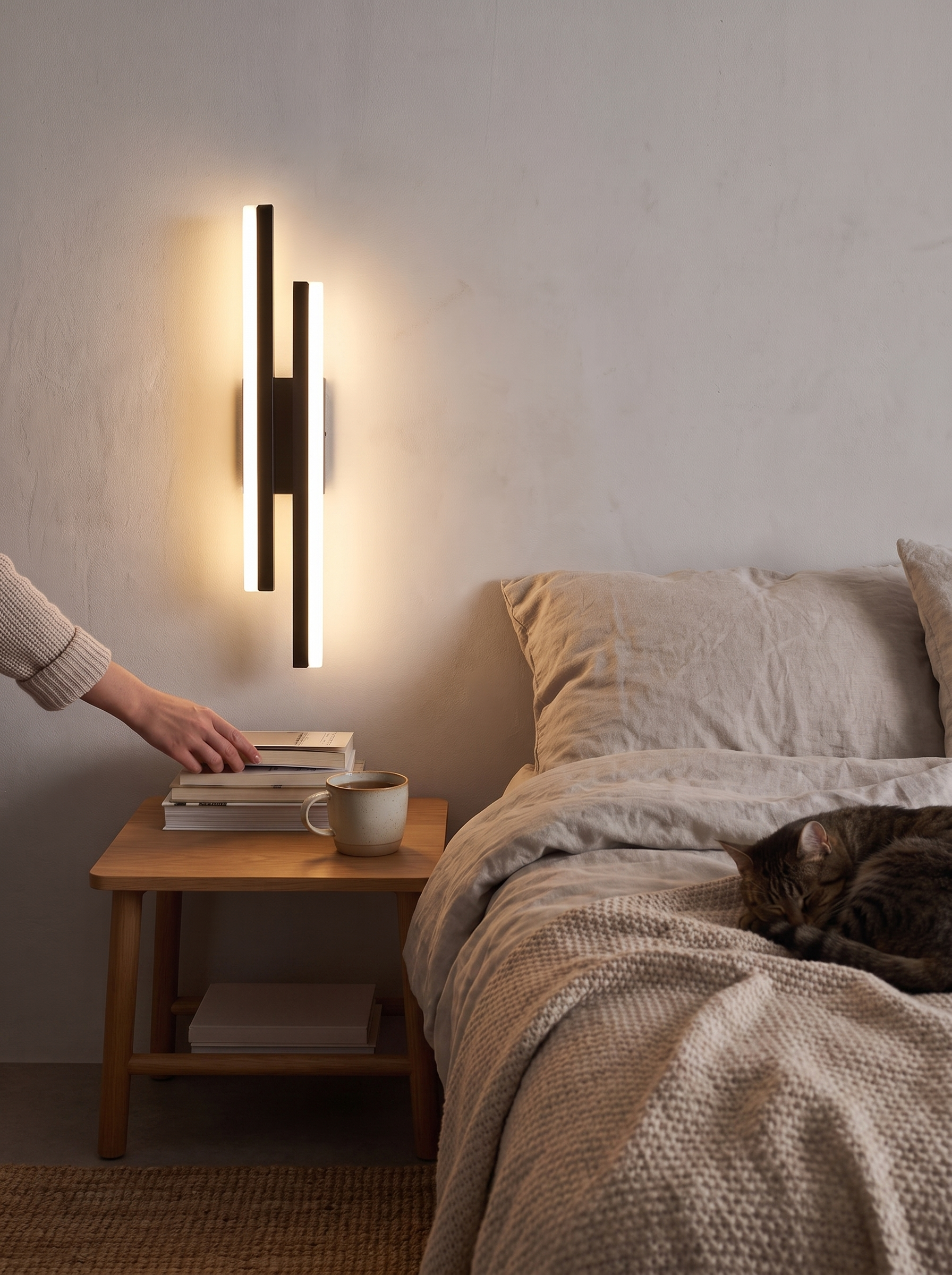 No wiring LED wall light surface mounted on a plain wall