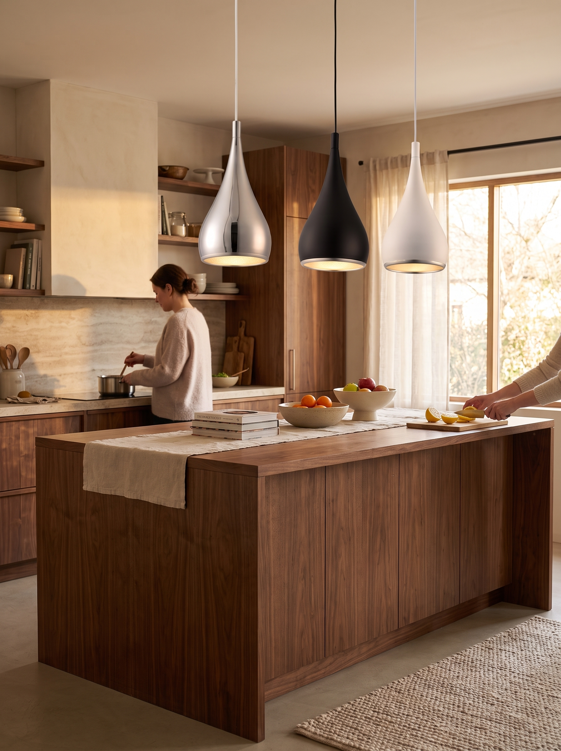 Slim iron pendant light hanging as a clean vertical line