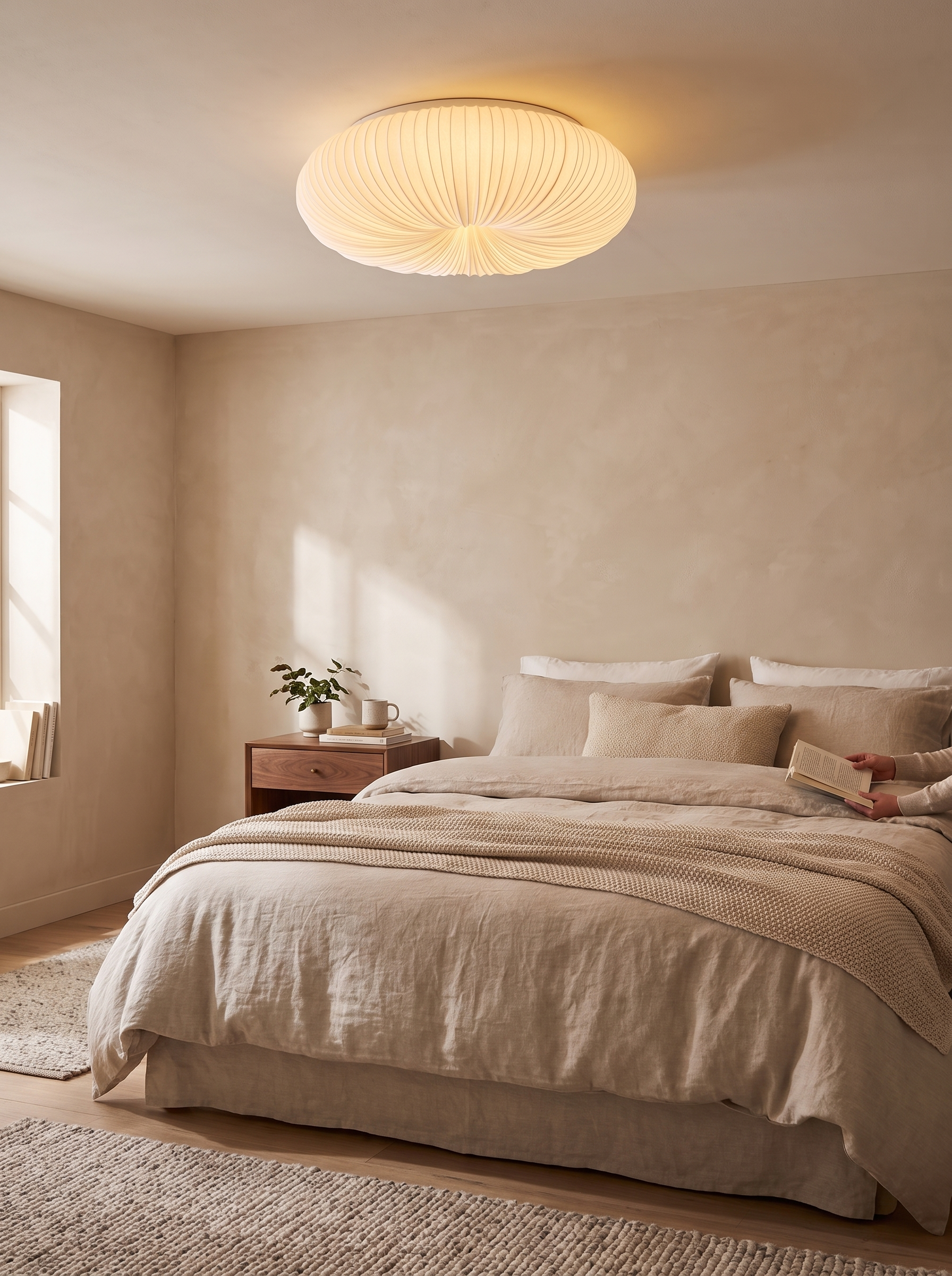 Pumpkin shaped ceiling light reading as a sculpted form