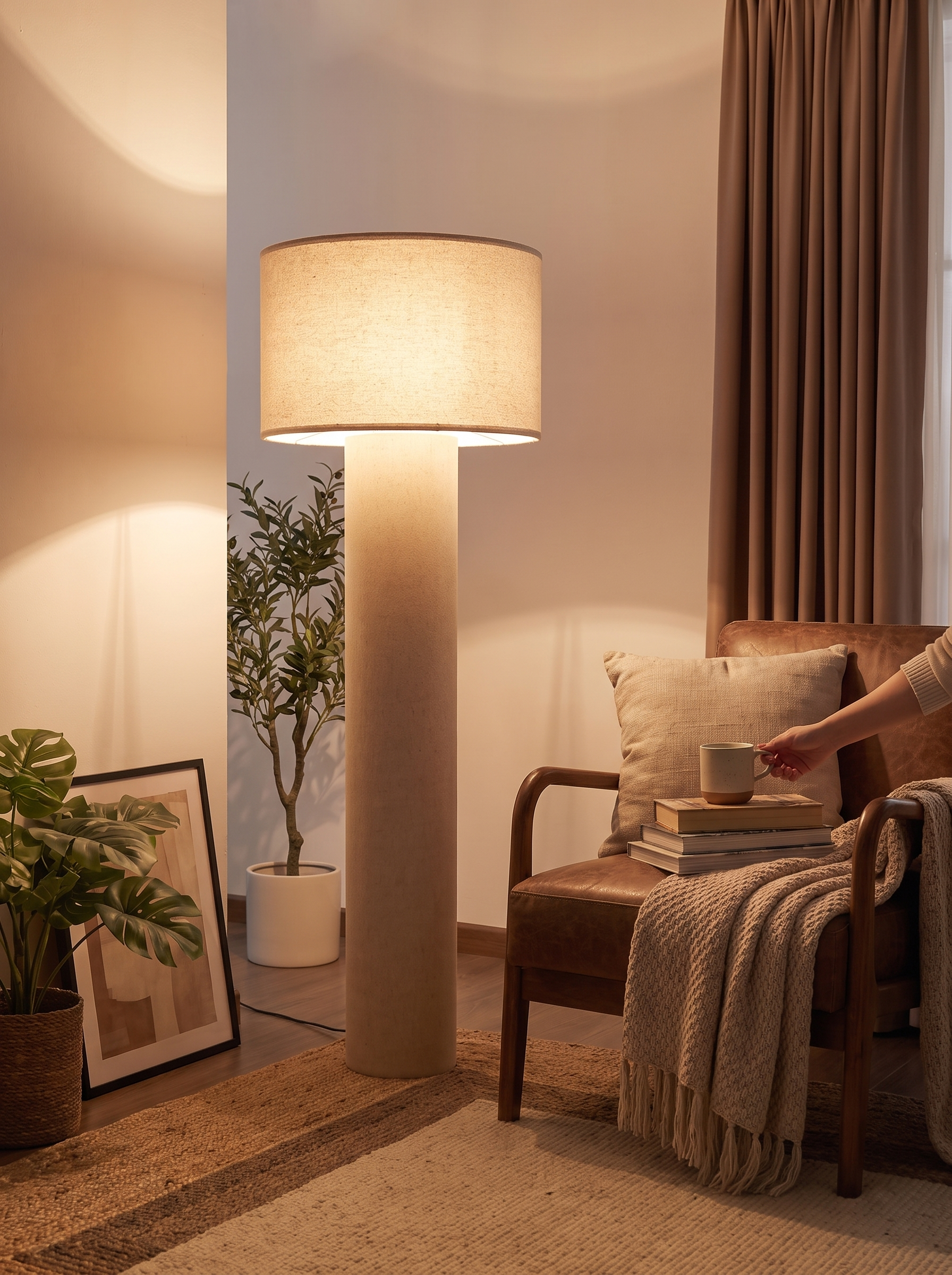 Fabric floor lamp lighting a corner a ceiling light misses
