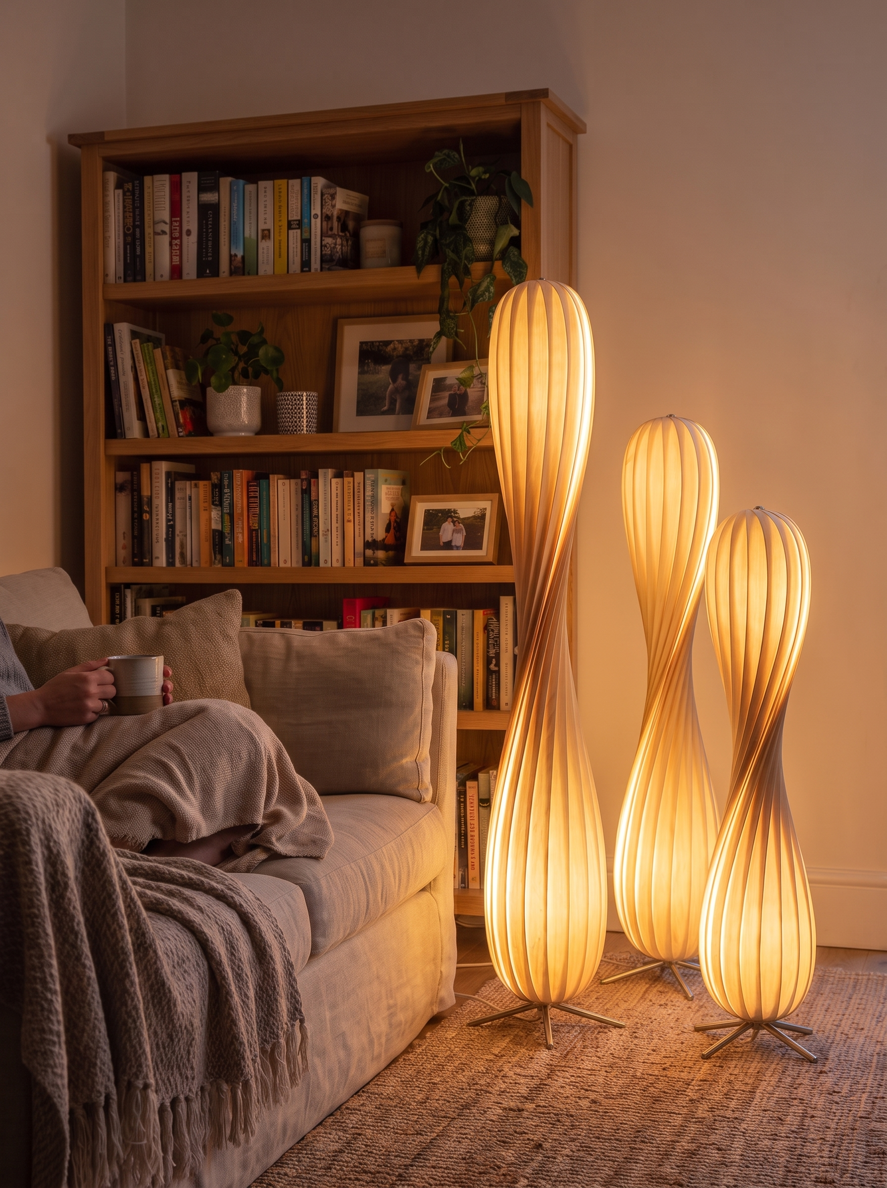 Wood veneer lamp in a taller floor standing size