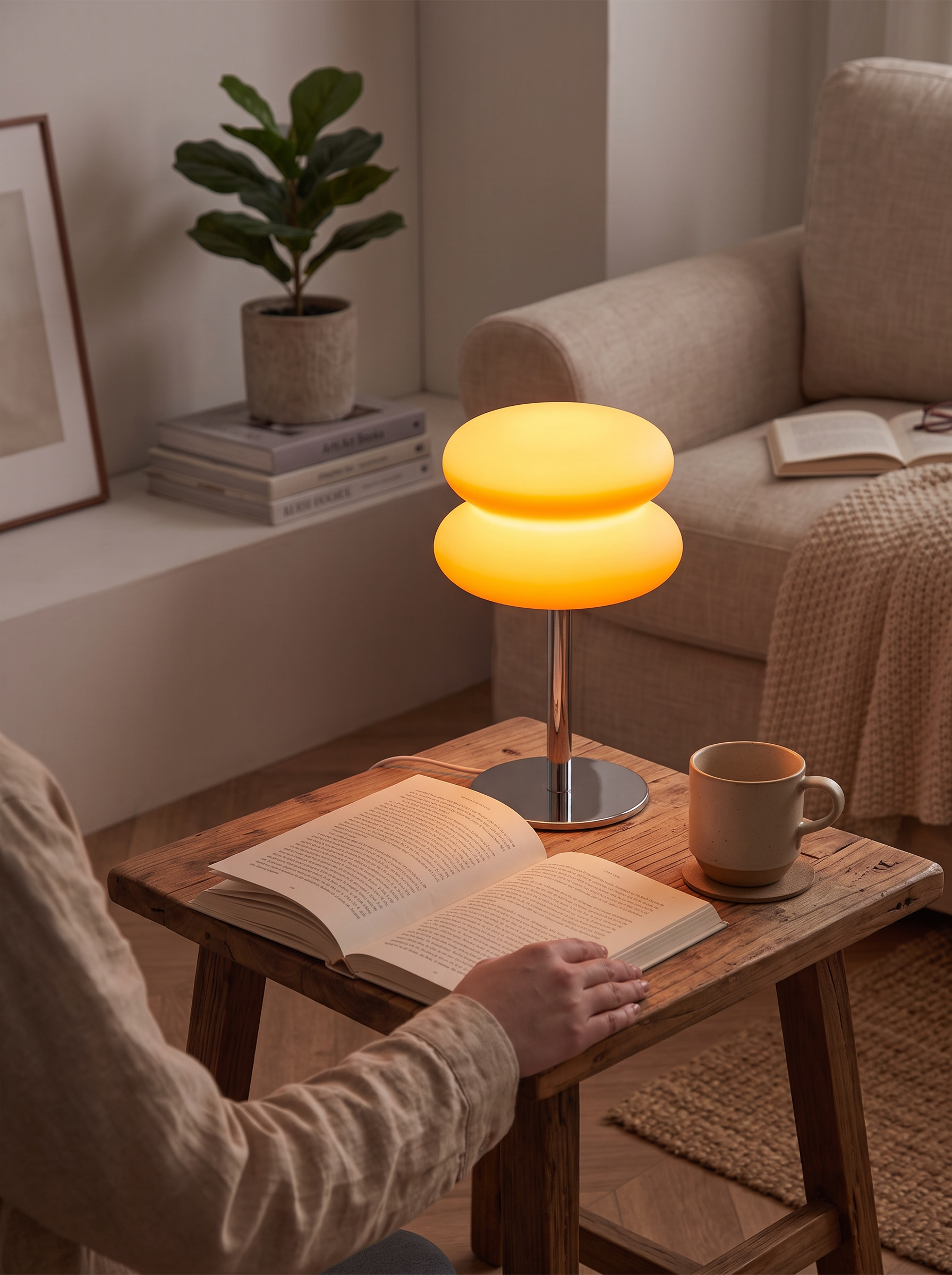 USB desk lamp dimmed to a warm low setting