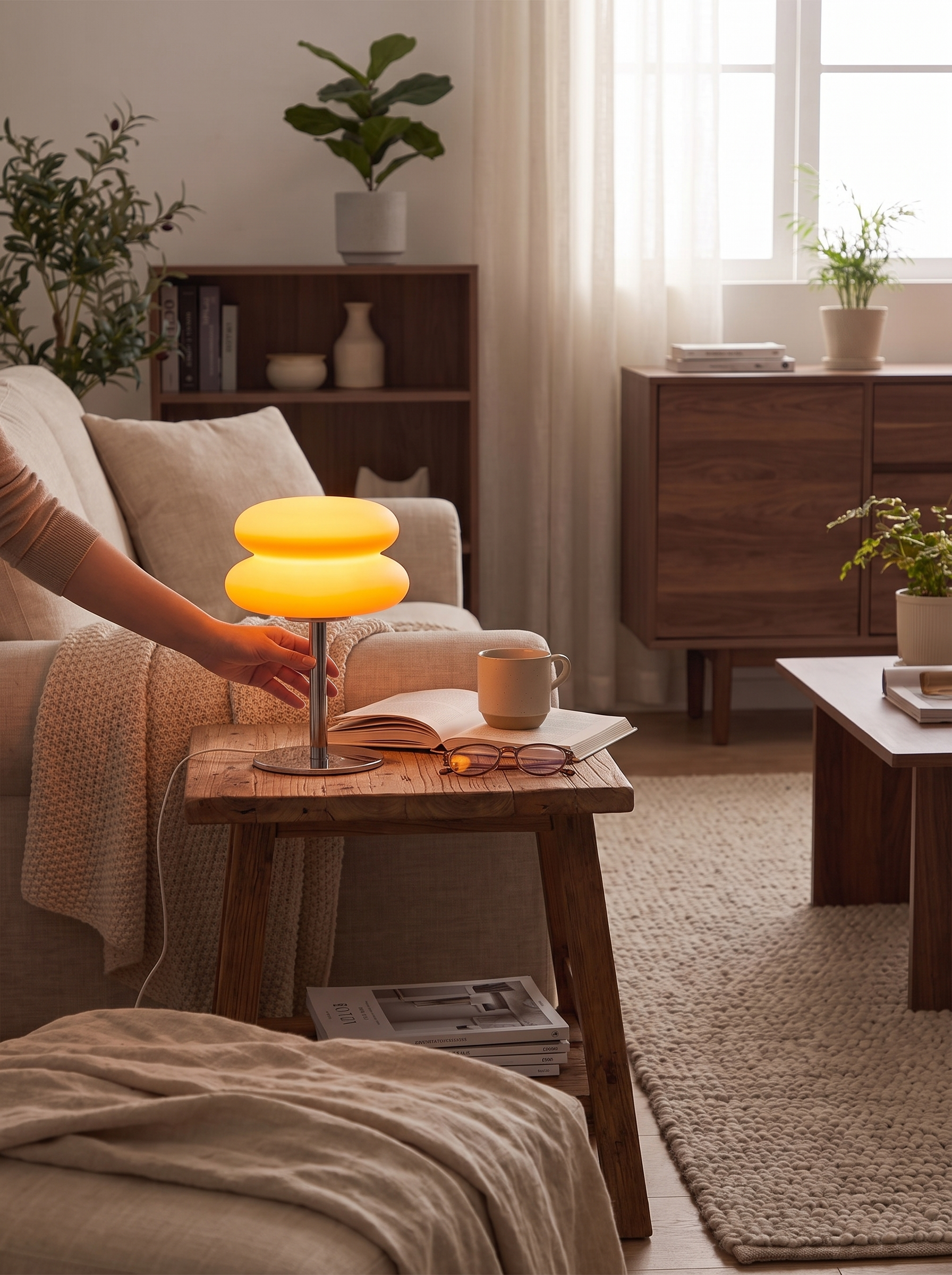 USB desk lamp running from a single cable on a nightstand