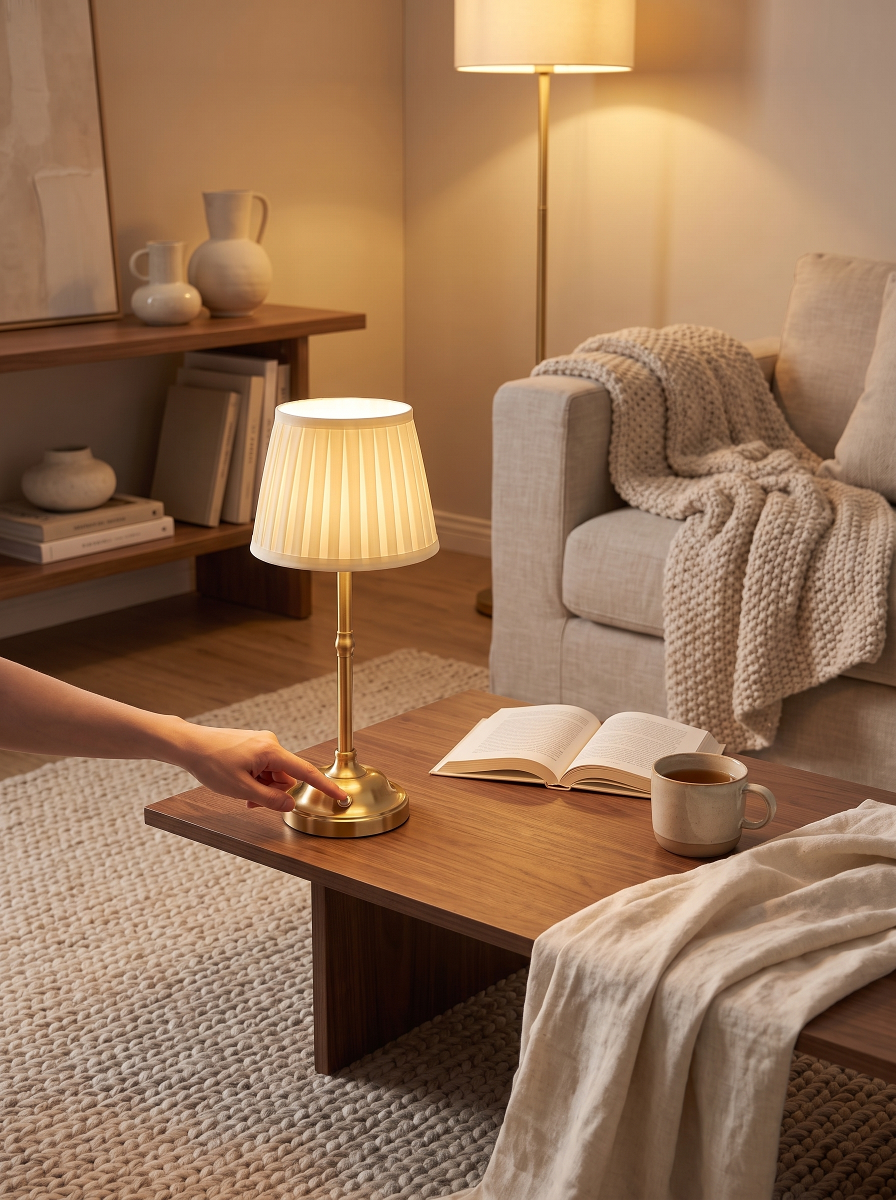 Cordless lamp standing where there is no socket