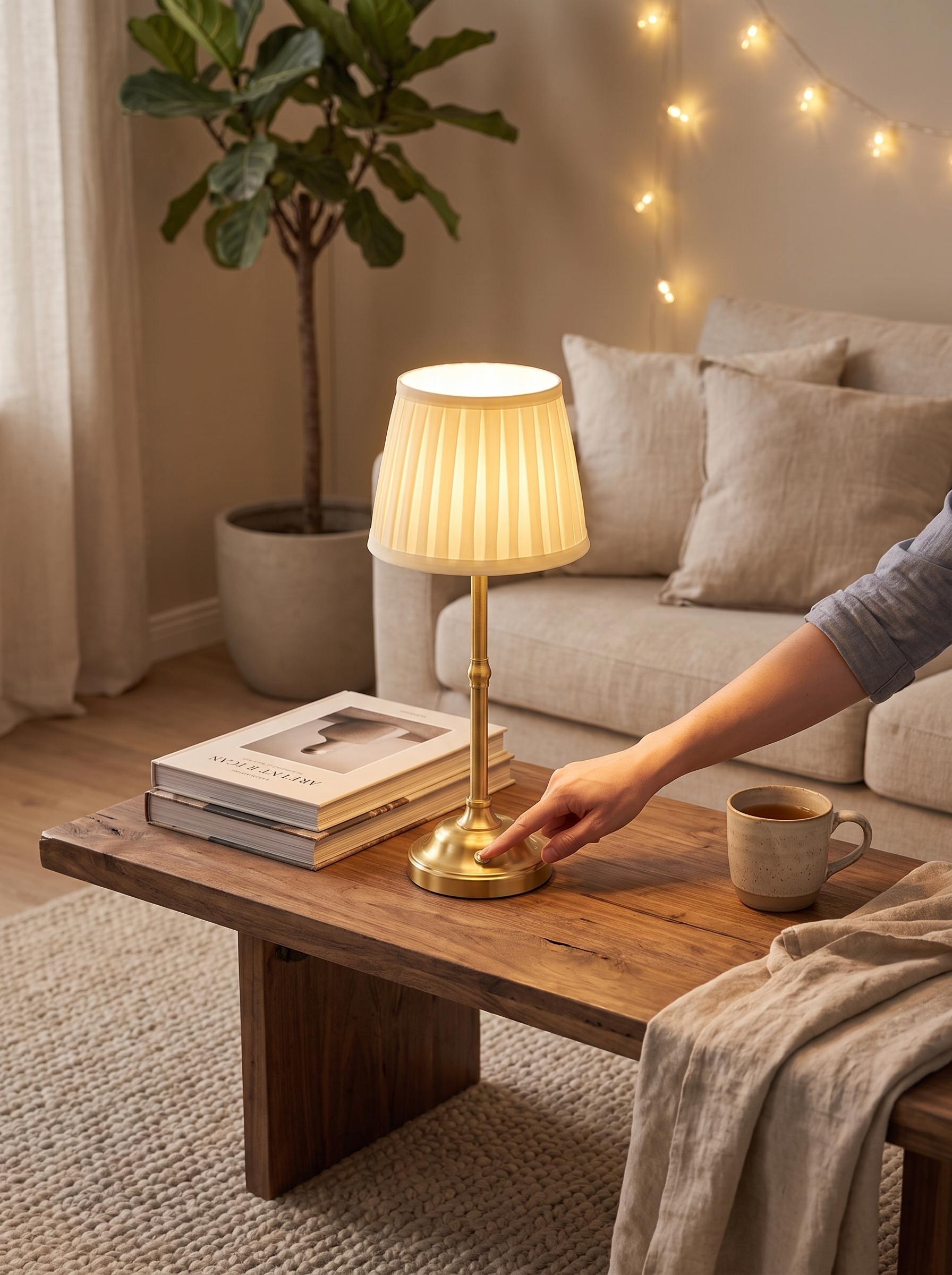 Cordless lamp on a set table like candlelight