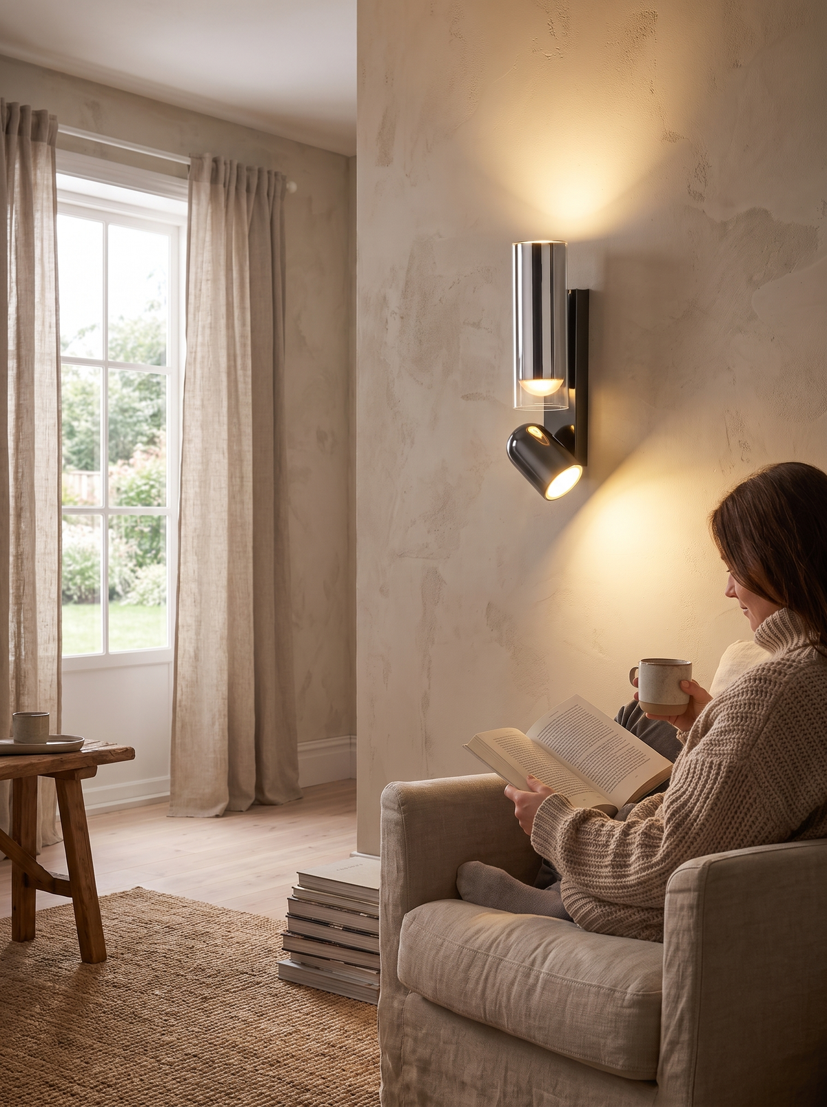 Rotating wall light putting light onto stair treads