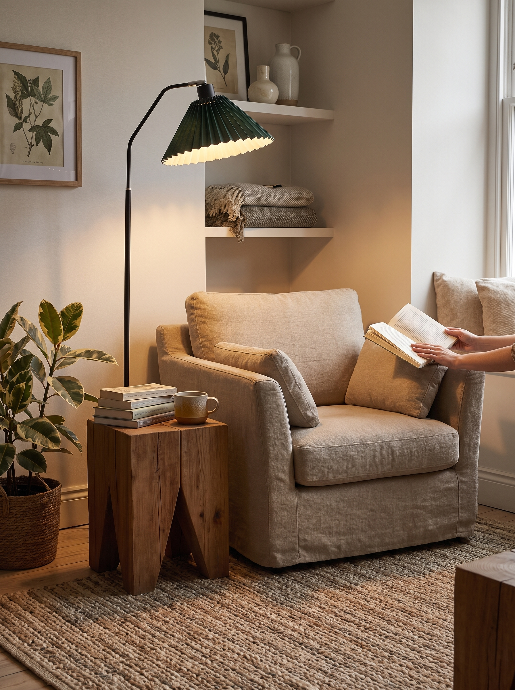 Pleated floor lamp as the one point of colour in a room