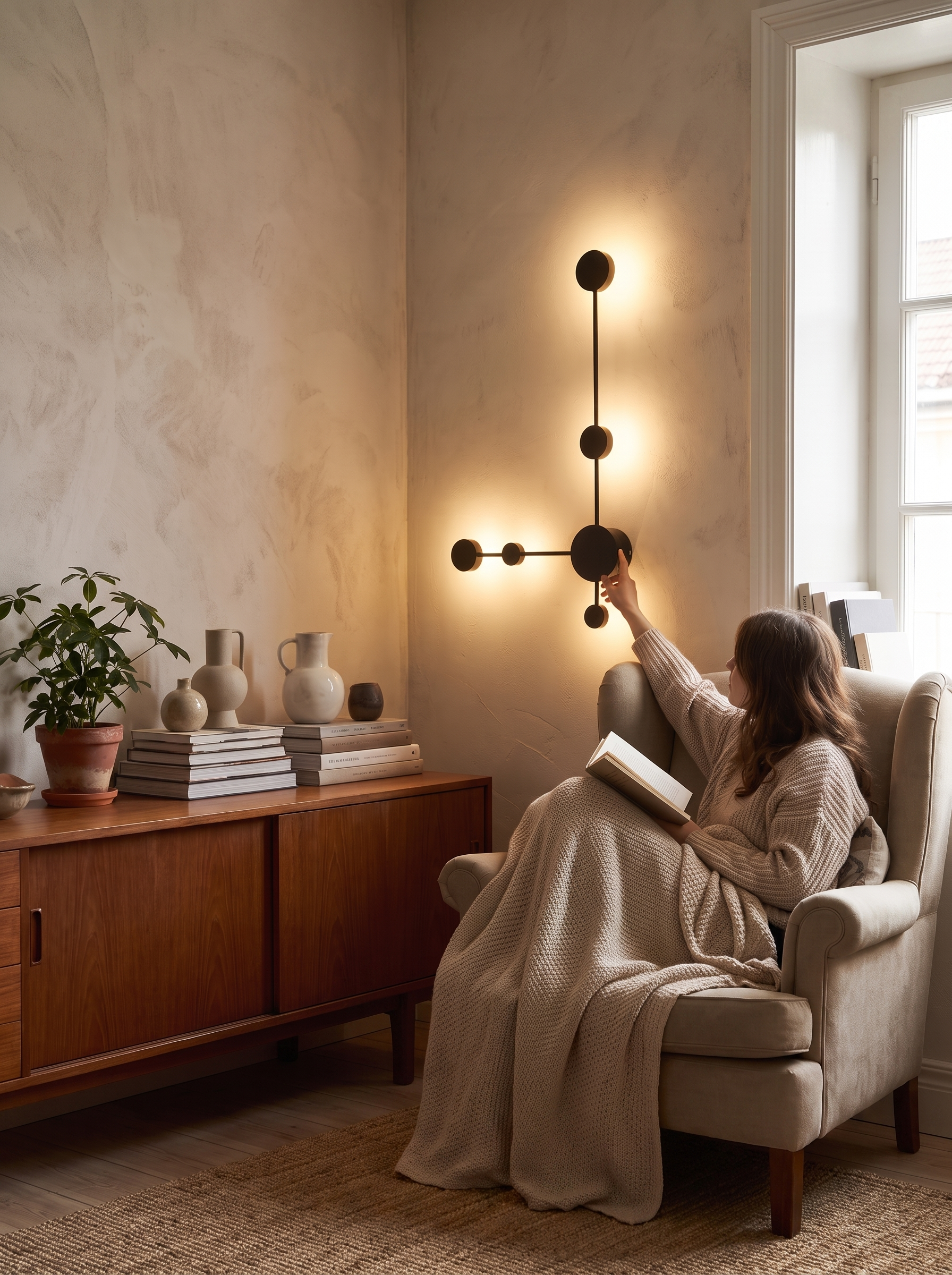 Multi head wall light in a smaller configuration by a doorway
