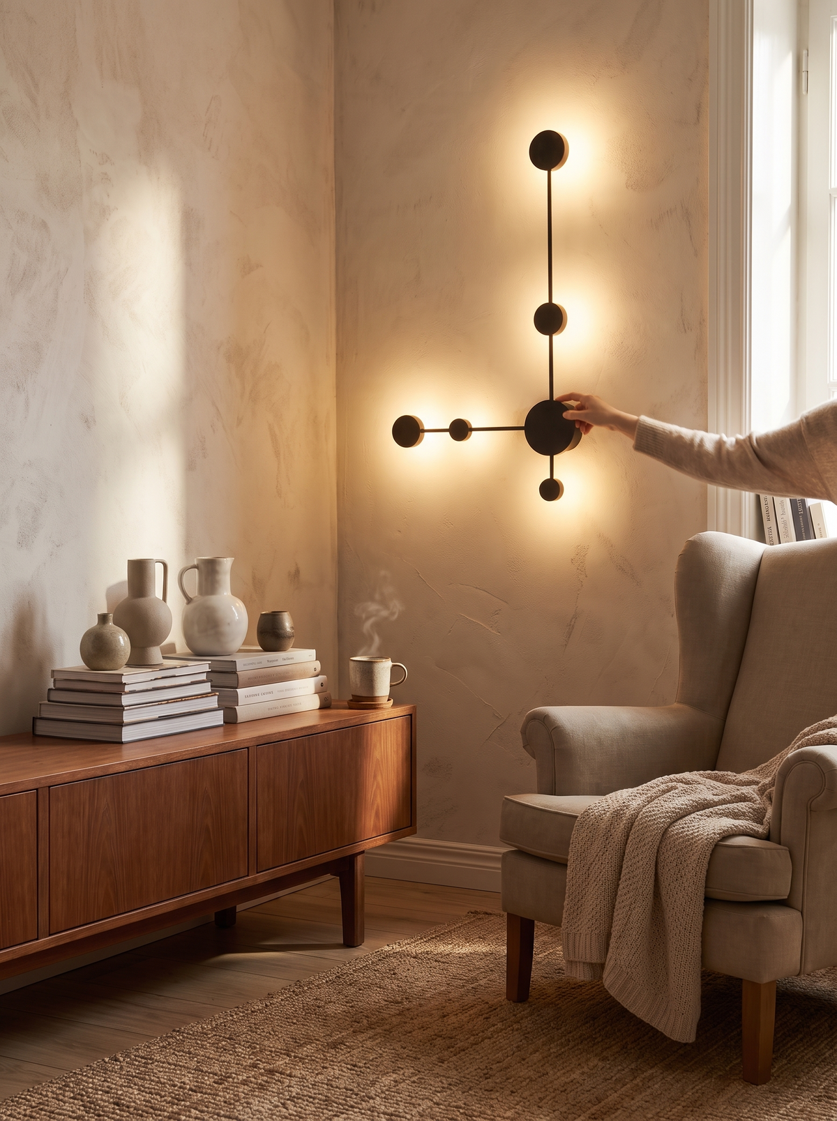 Acrylic globes scattered in a star pattern up a wall