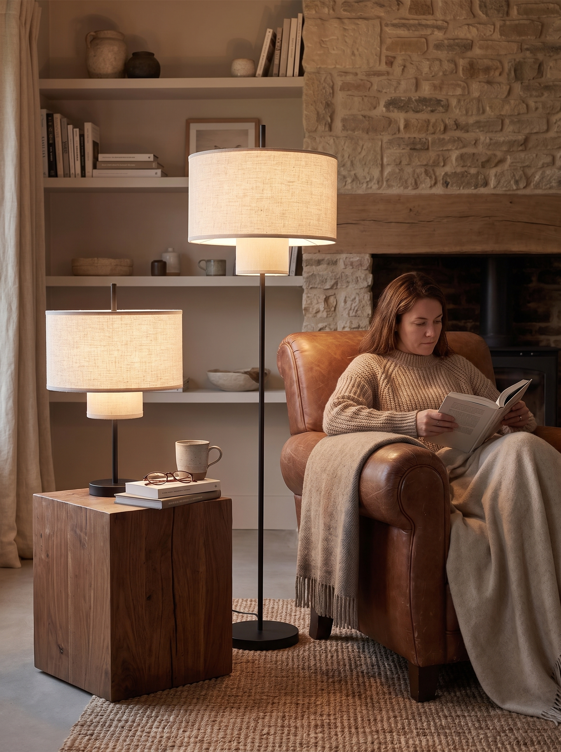 High colour rendering floor lamp over an open book