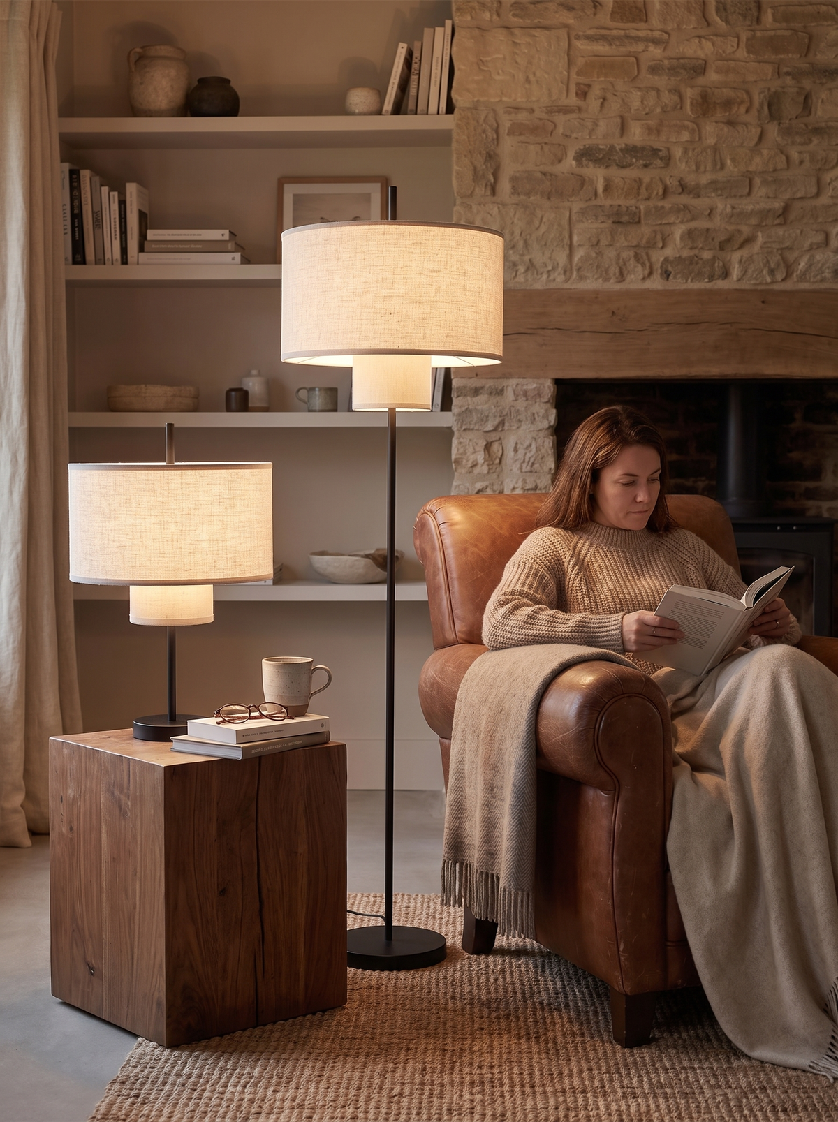 High colour rendering floor lamp over an open book