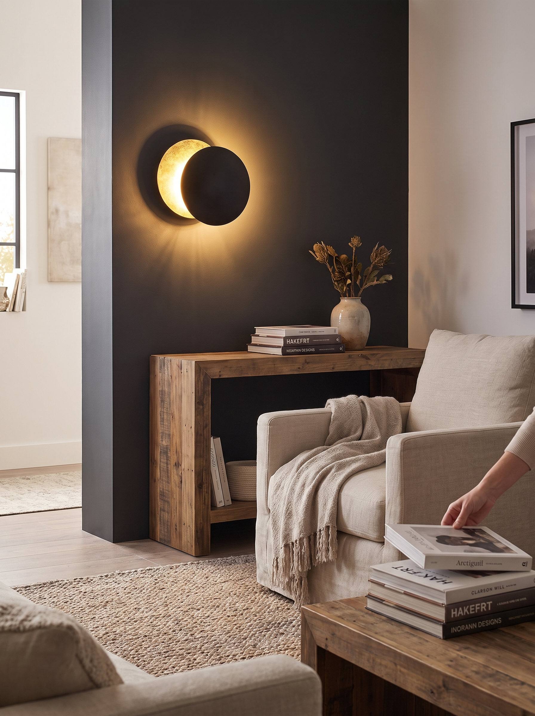 Lunar eclipse wall light with one disc set behind another