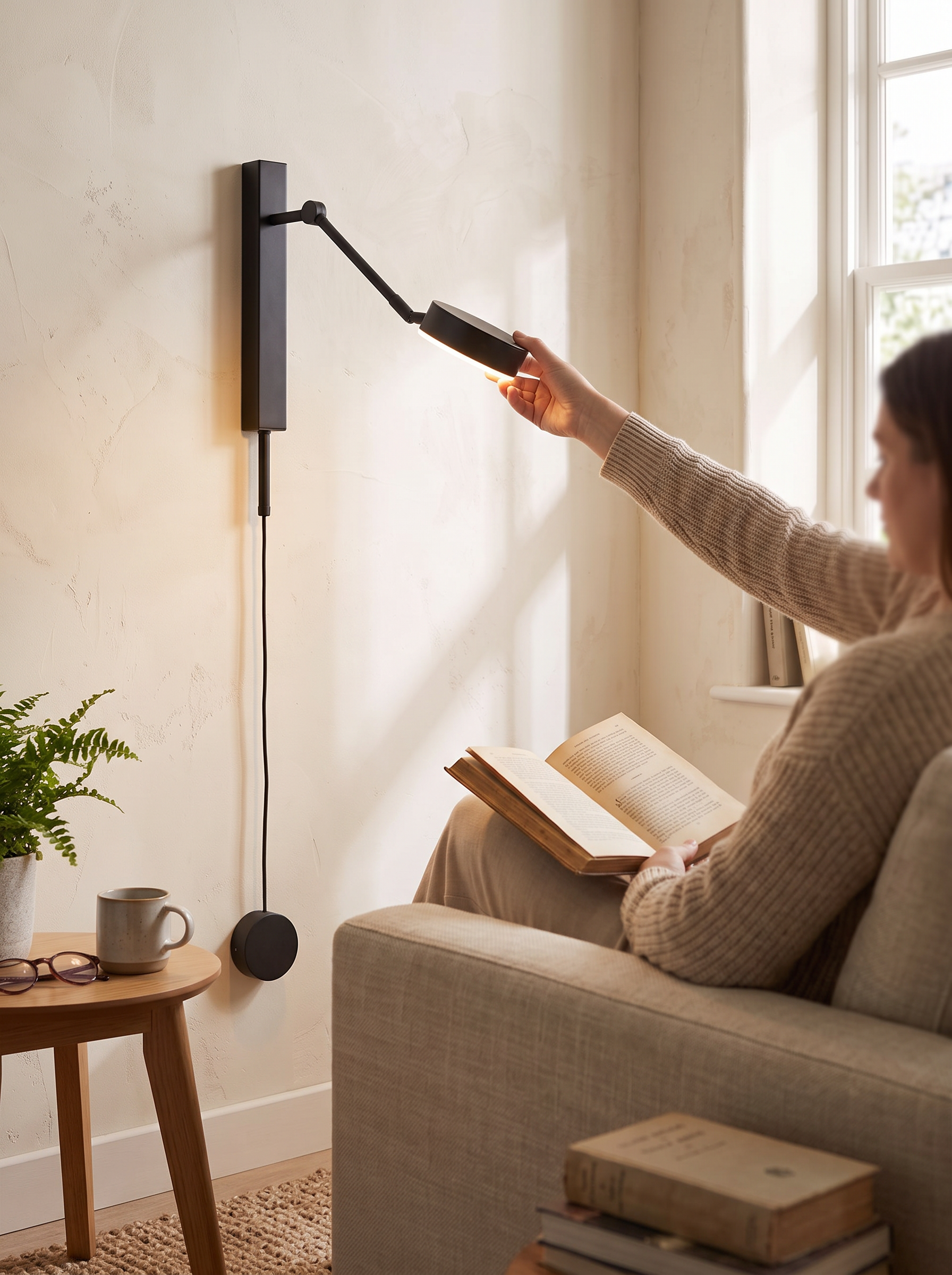 Shallow rectangular wall light flat against a corridor wall
