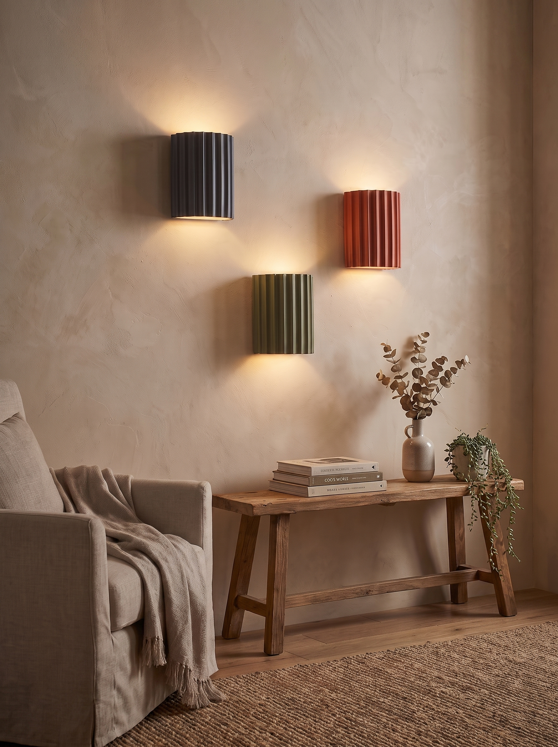 Coloured resin wall light as an accent on a painted wall