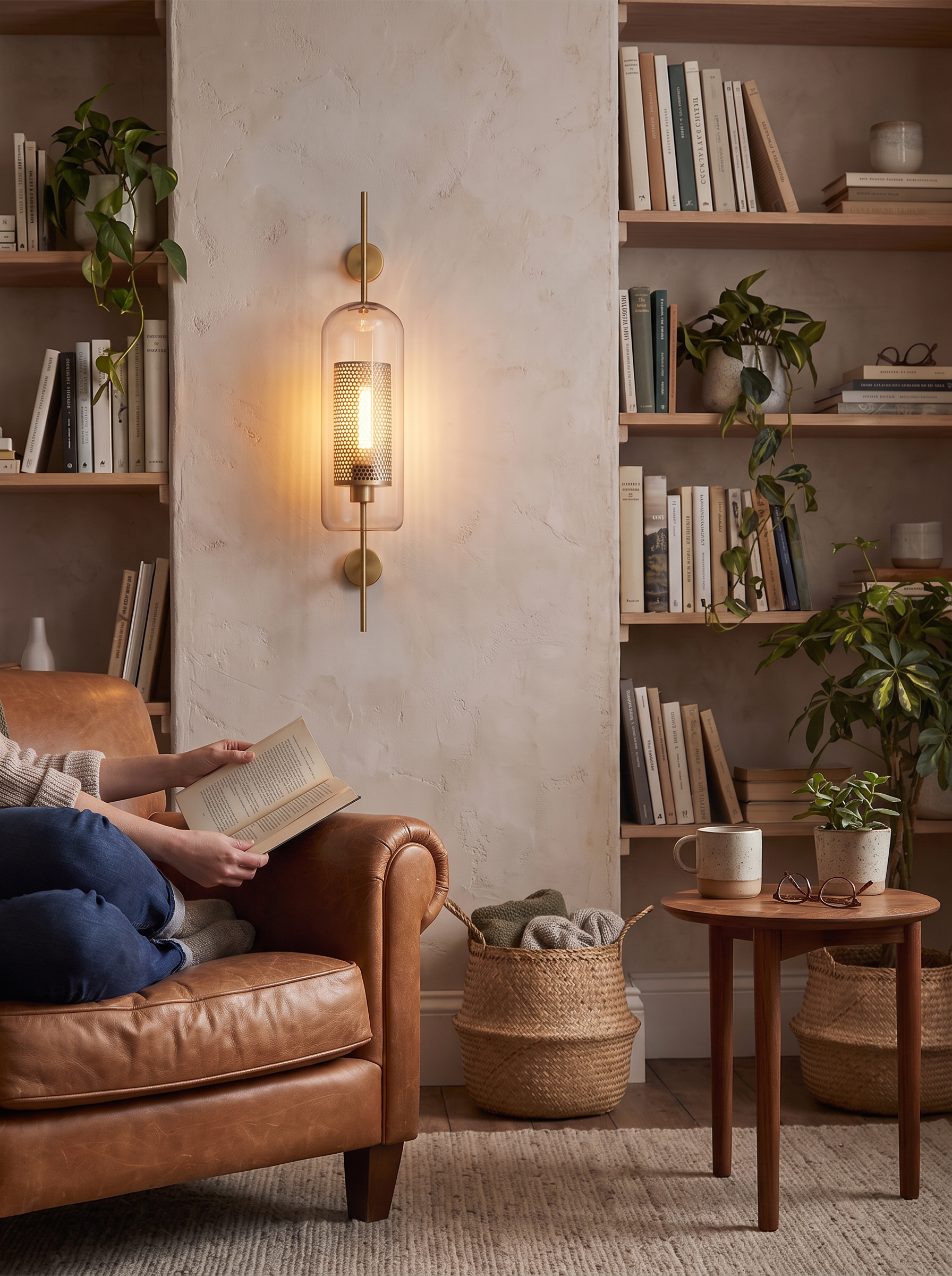 Glass shade wall light spreading light evenly
