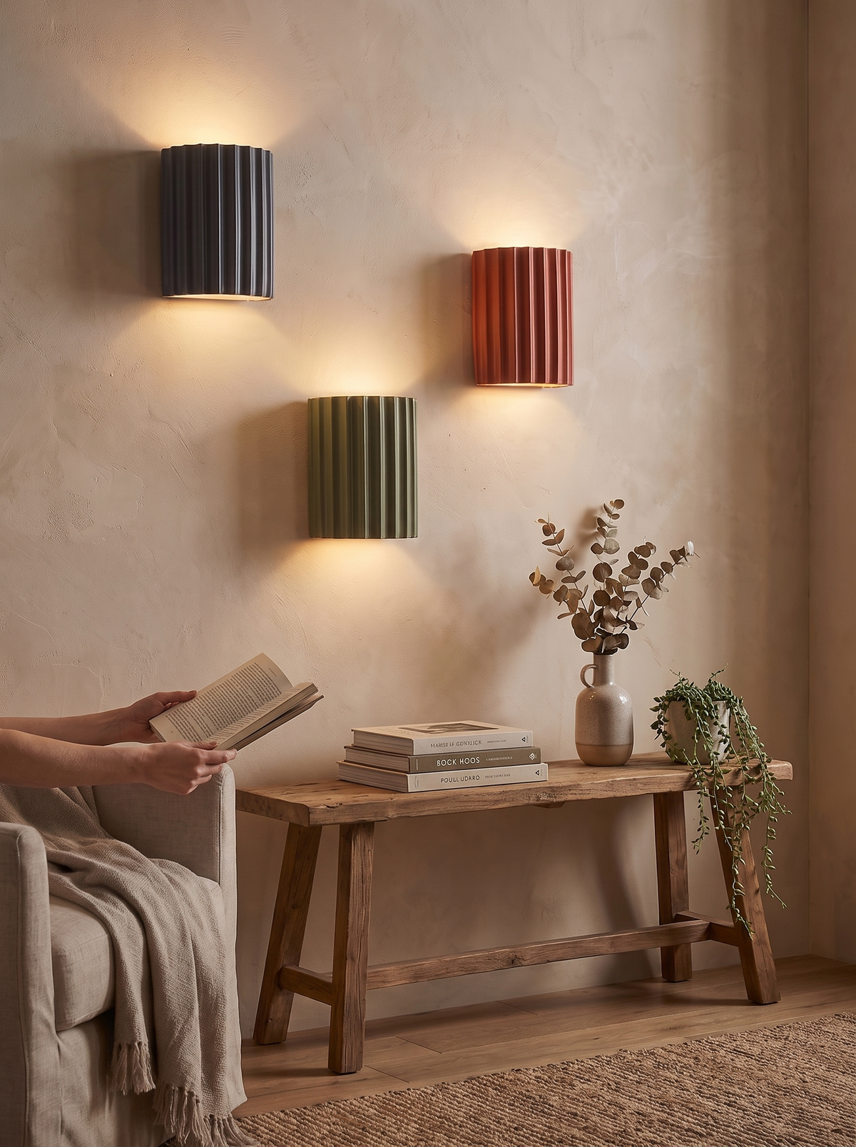 Light resin sconce mounted on a plasterboard wall