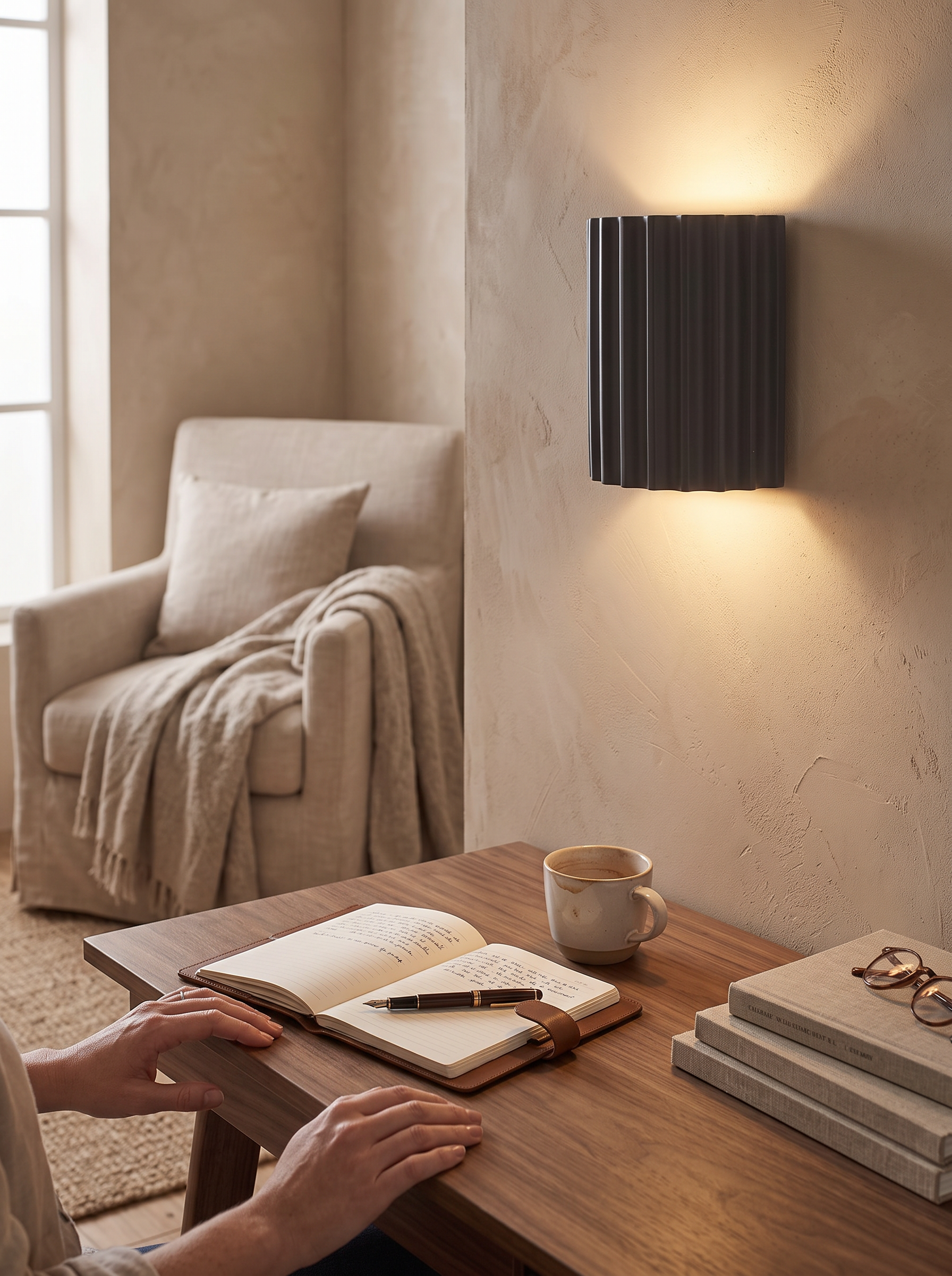 Compact resin wall light giving light without bulk