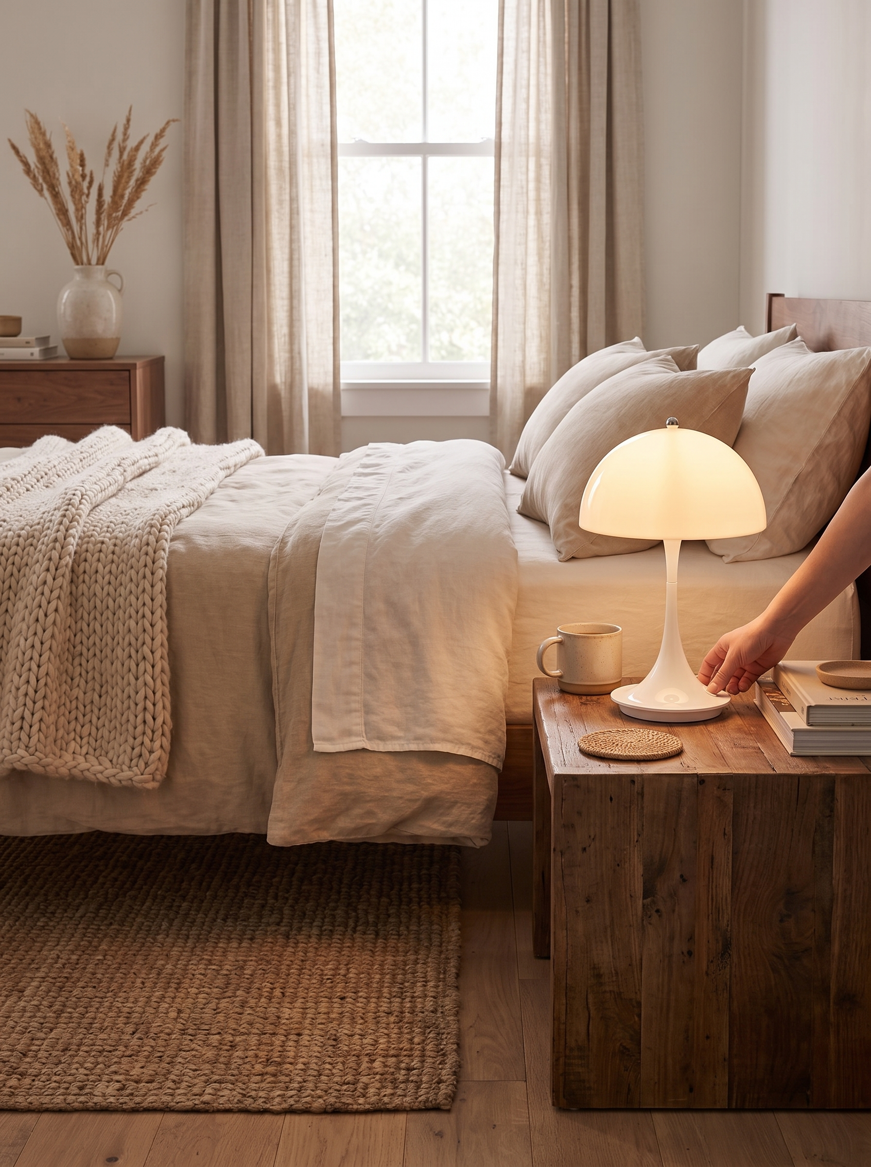 Mushroom lamp showing a soft cap of light with no visible bulb