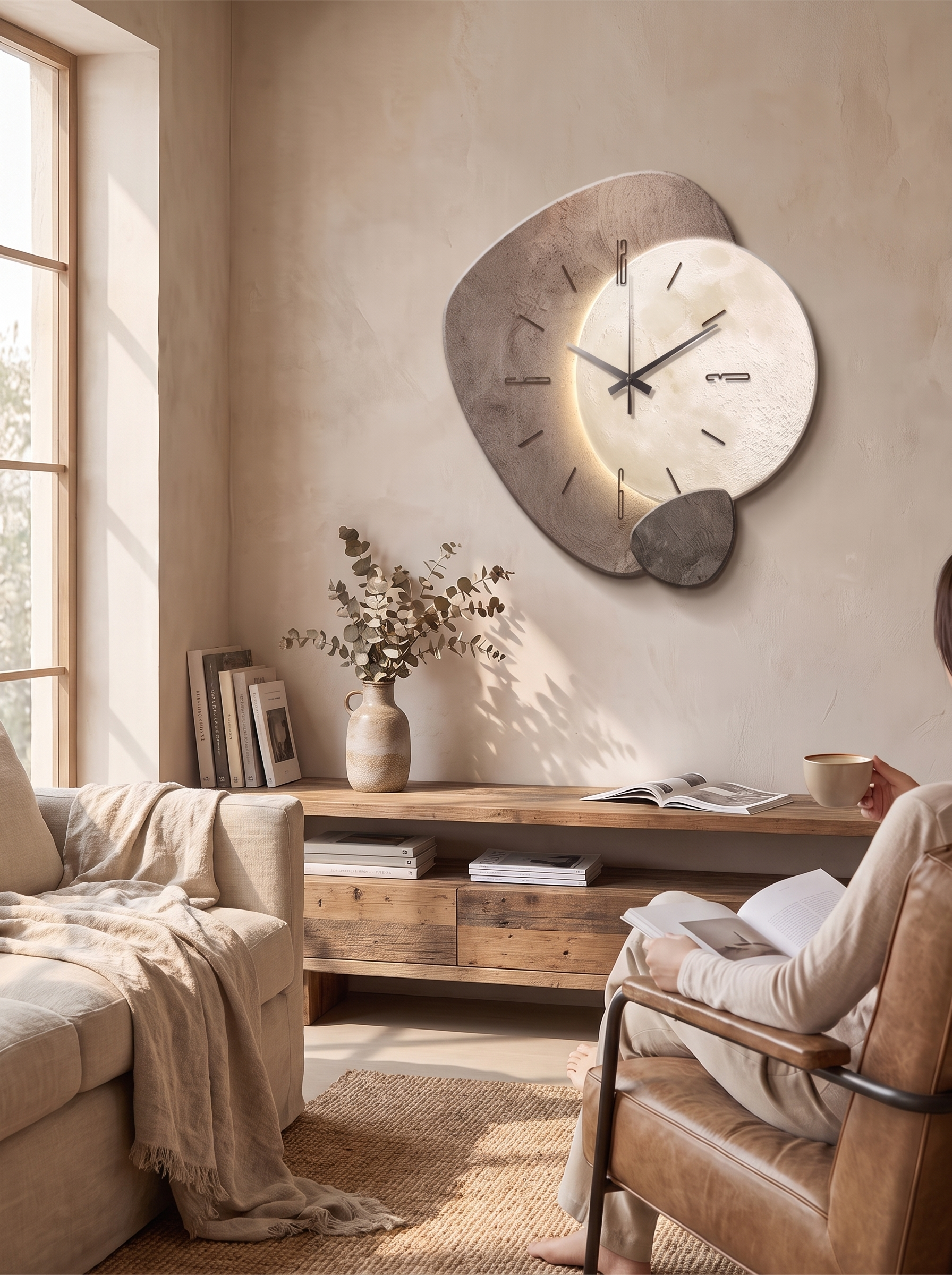 Very shallow oval clock sitting close to the wall