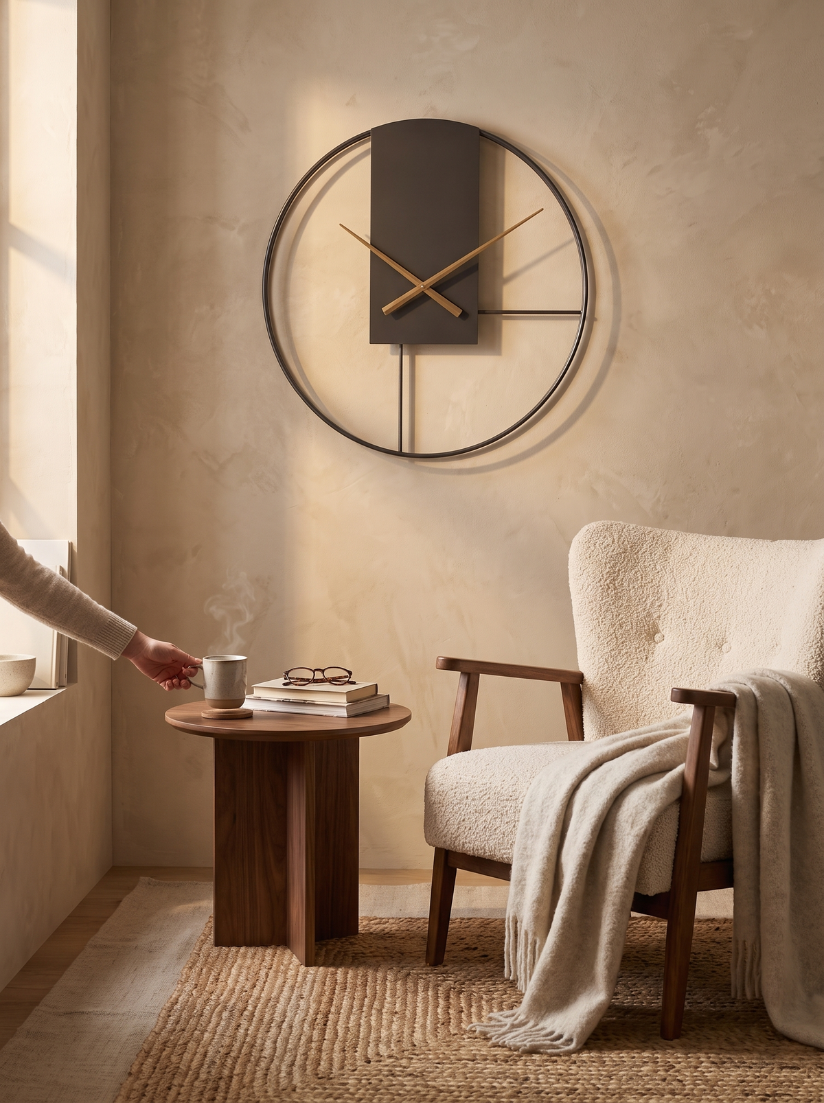 Large metal clock legible from across a home office