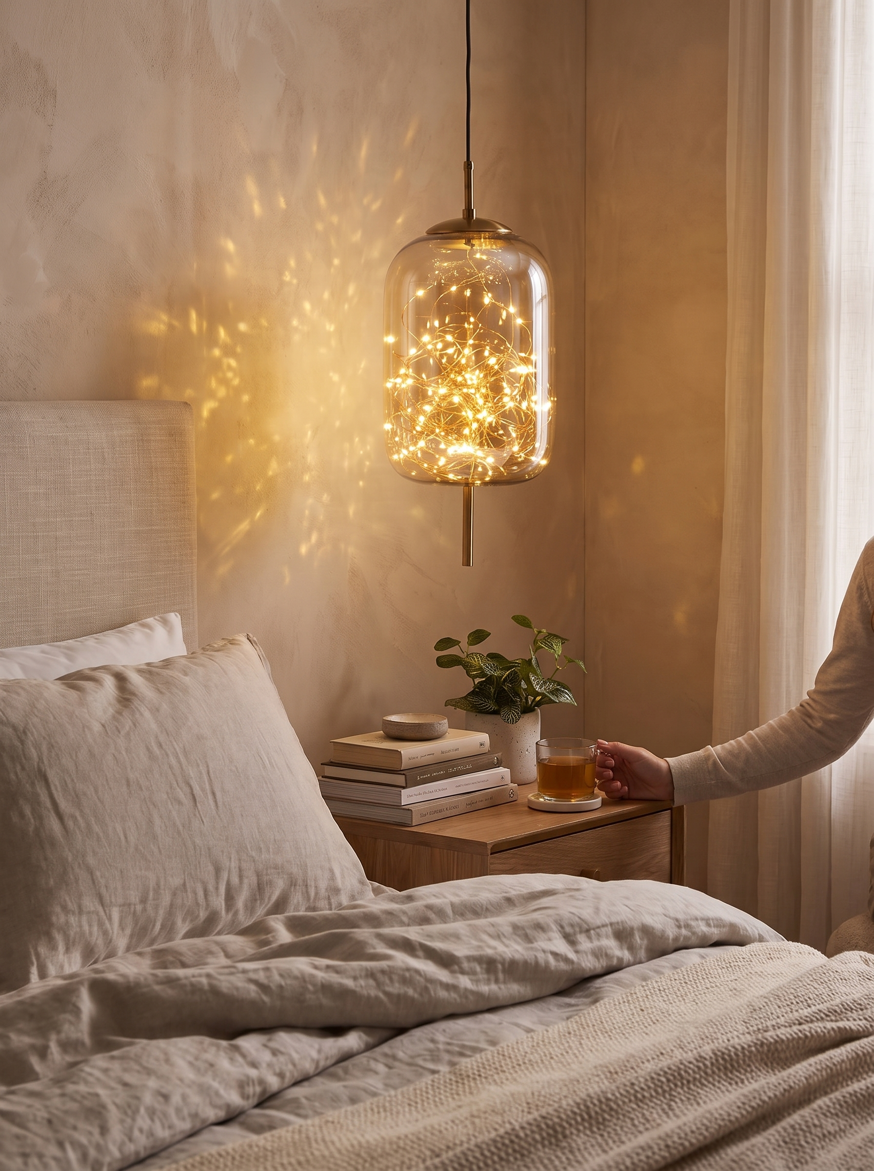 Tinted glass shade scattering a starry pattern