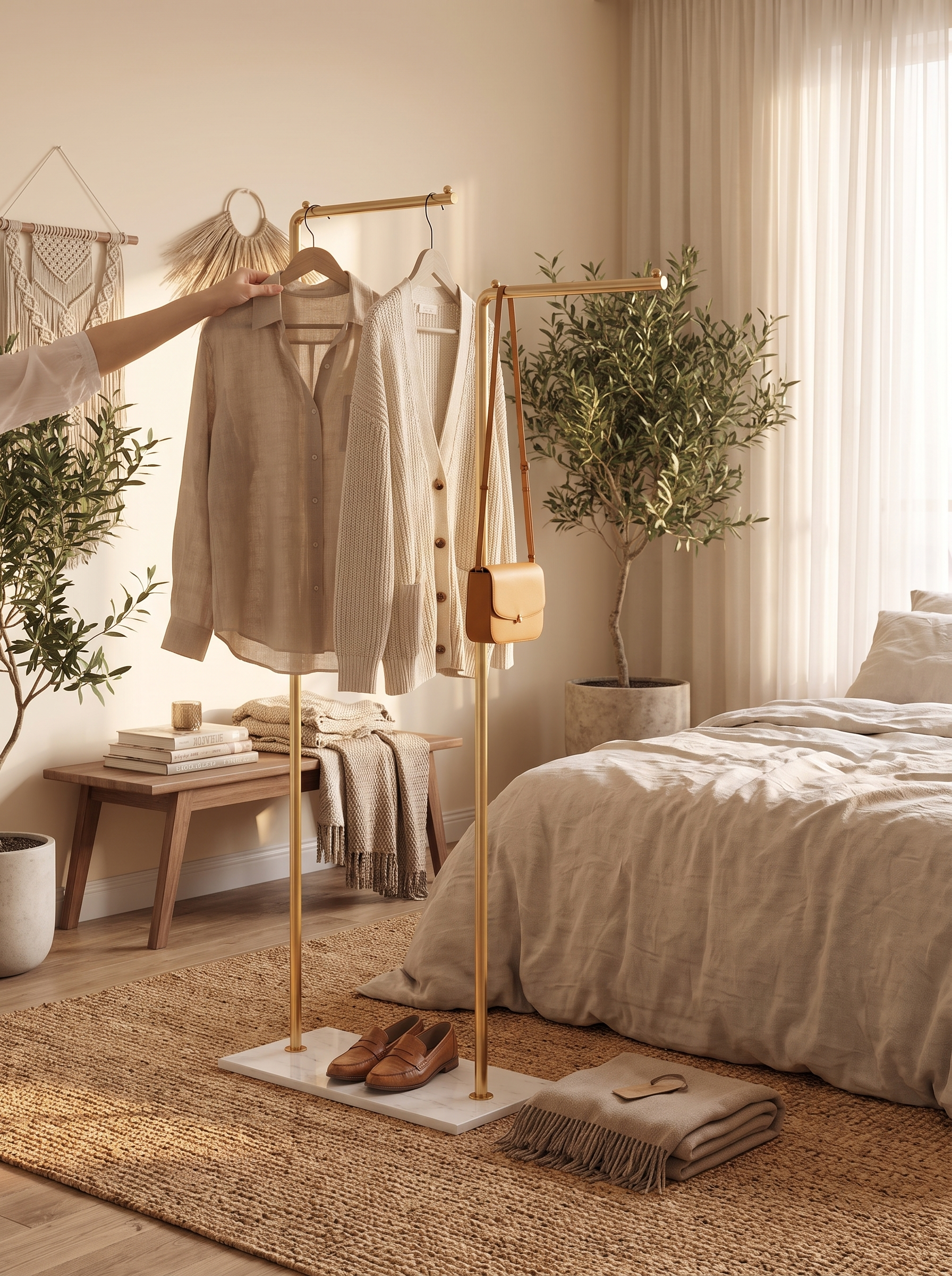 Coat rack taking coats off a bedroom chair