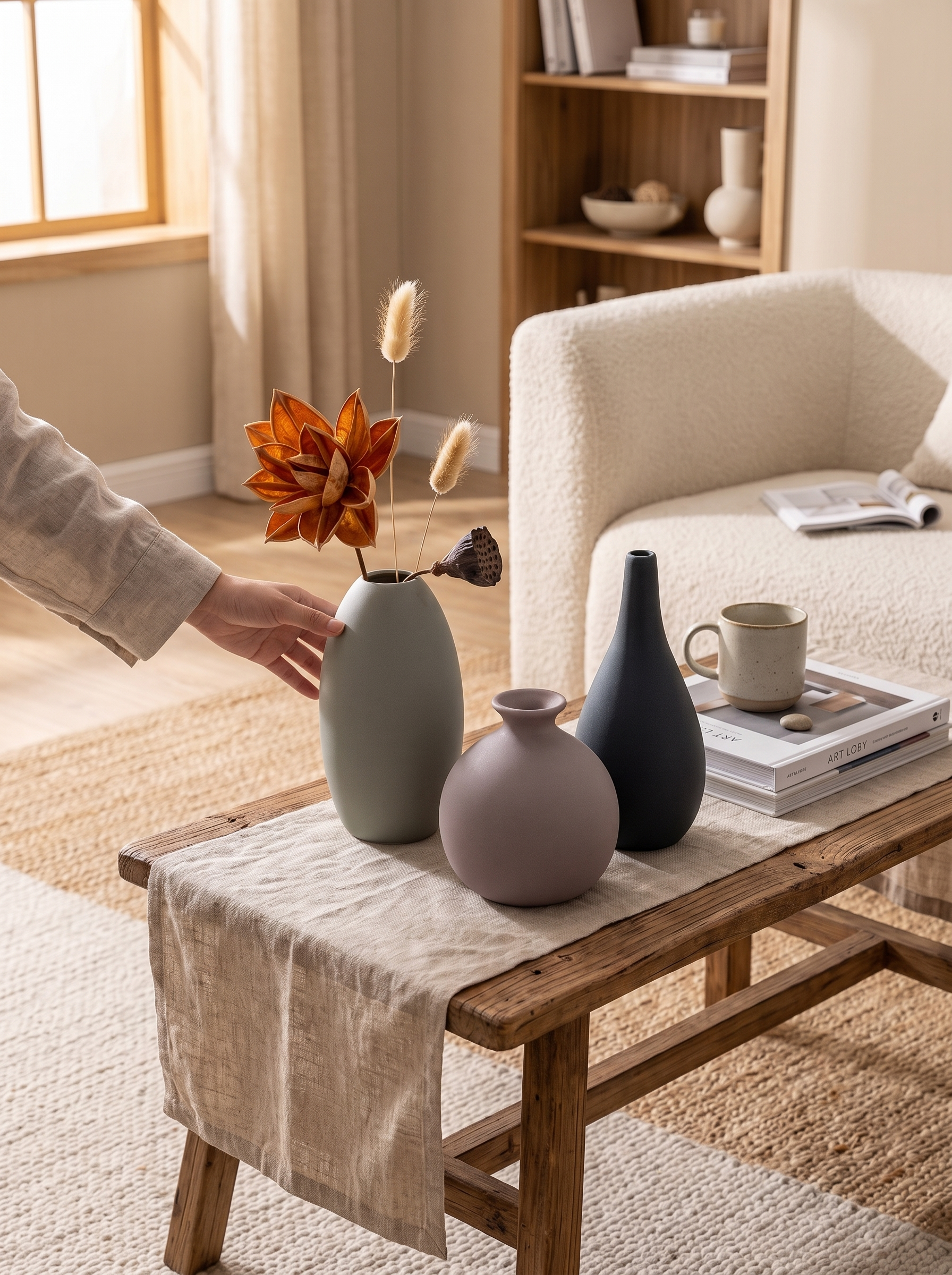 Three vase shapes grouped as one arrangement