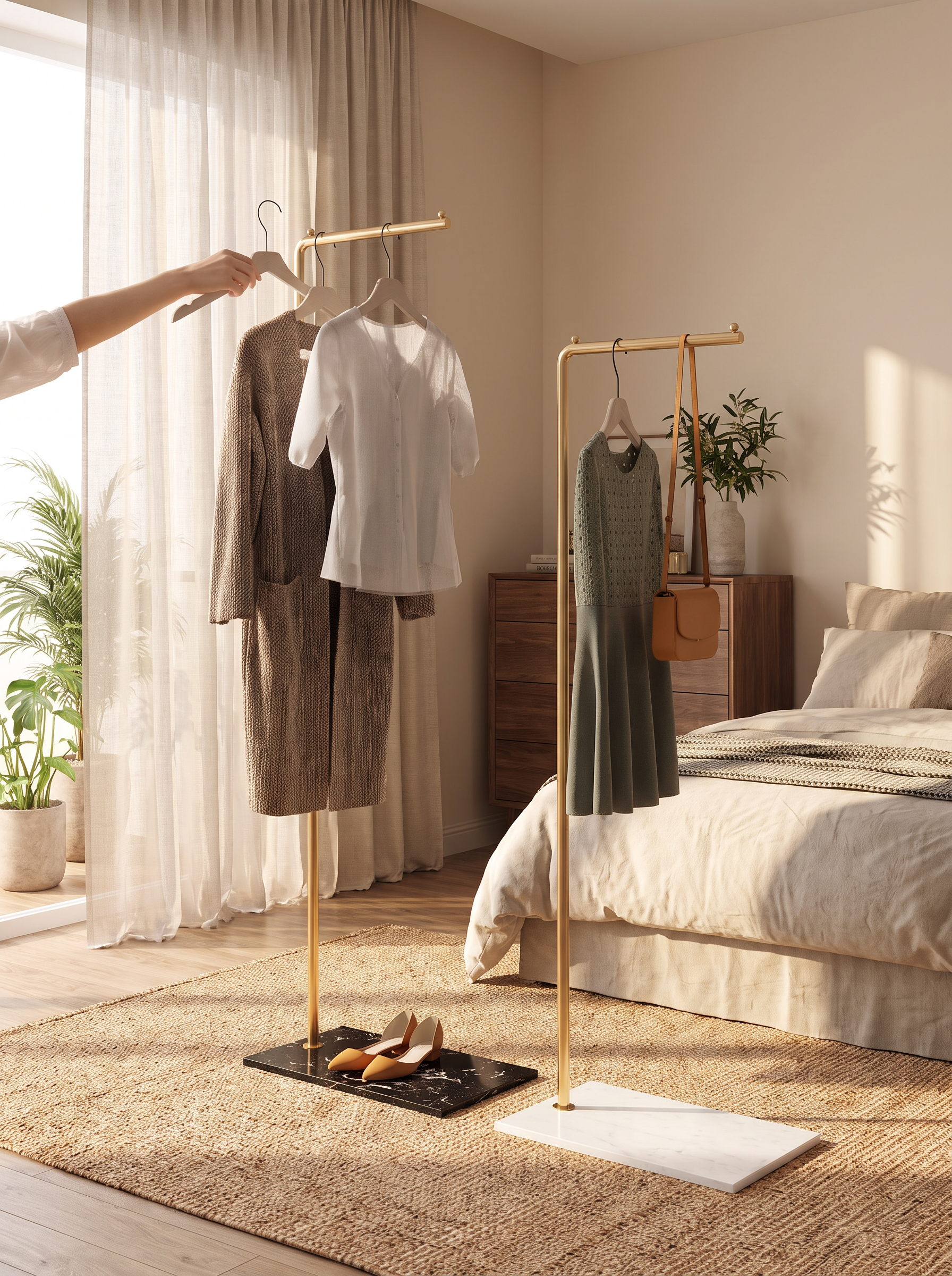 Slim rod coat rack taking up little floor space