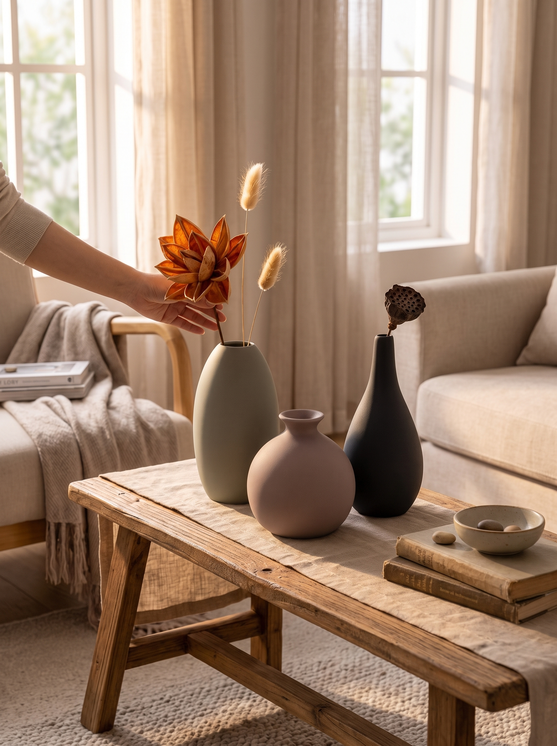 Morandi glazed vase adding muted depth to a shelf