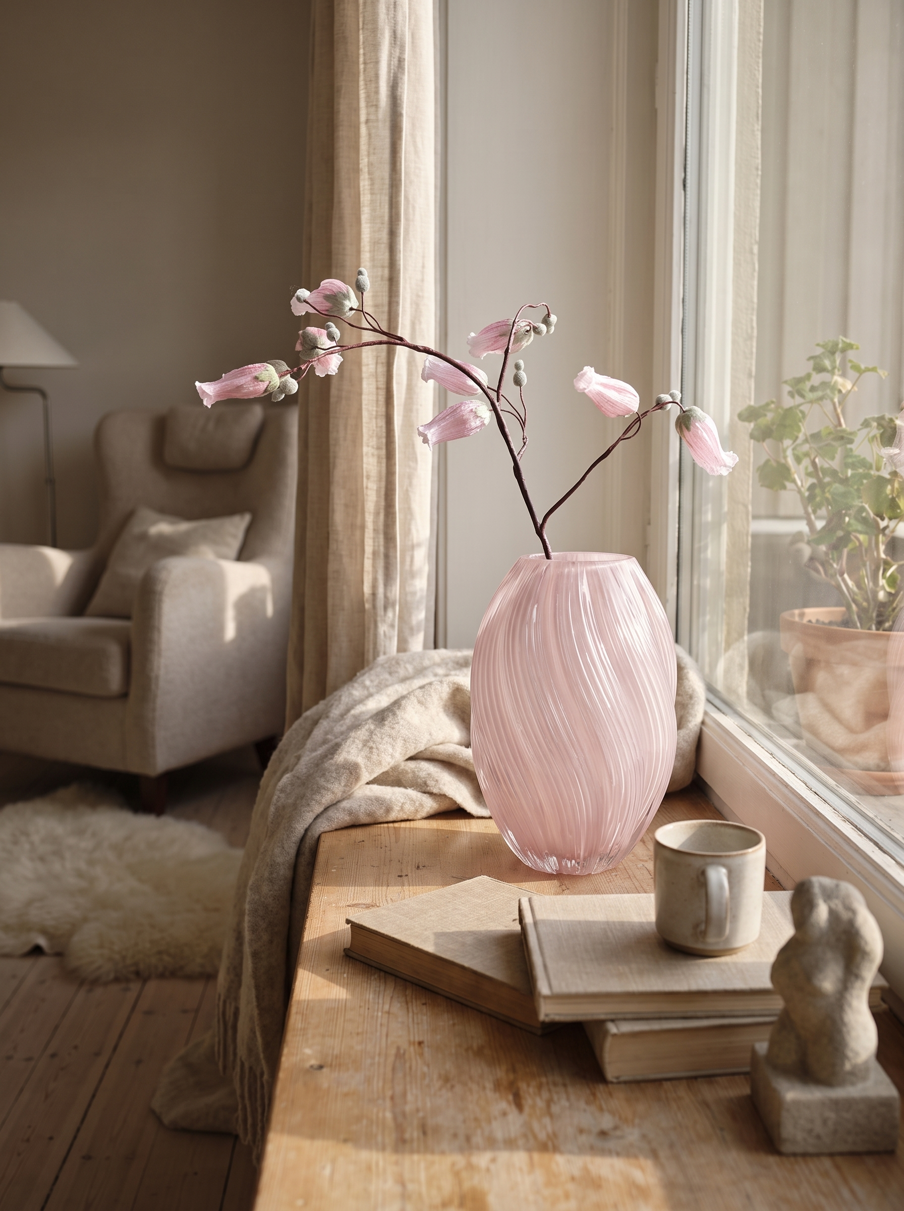 Glass vase charging on a sunlit windowsill