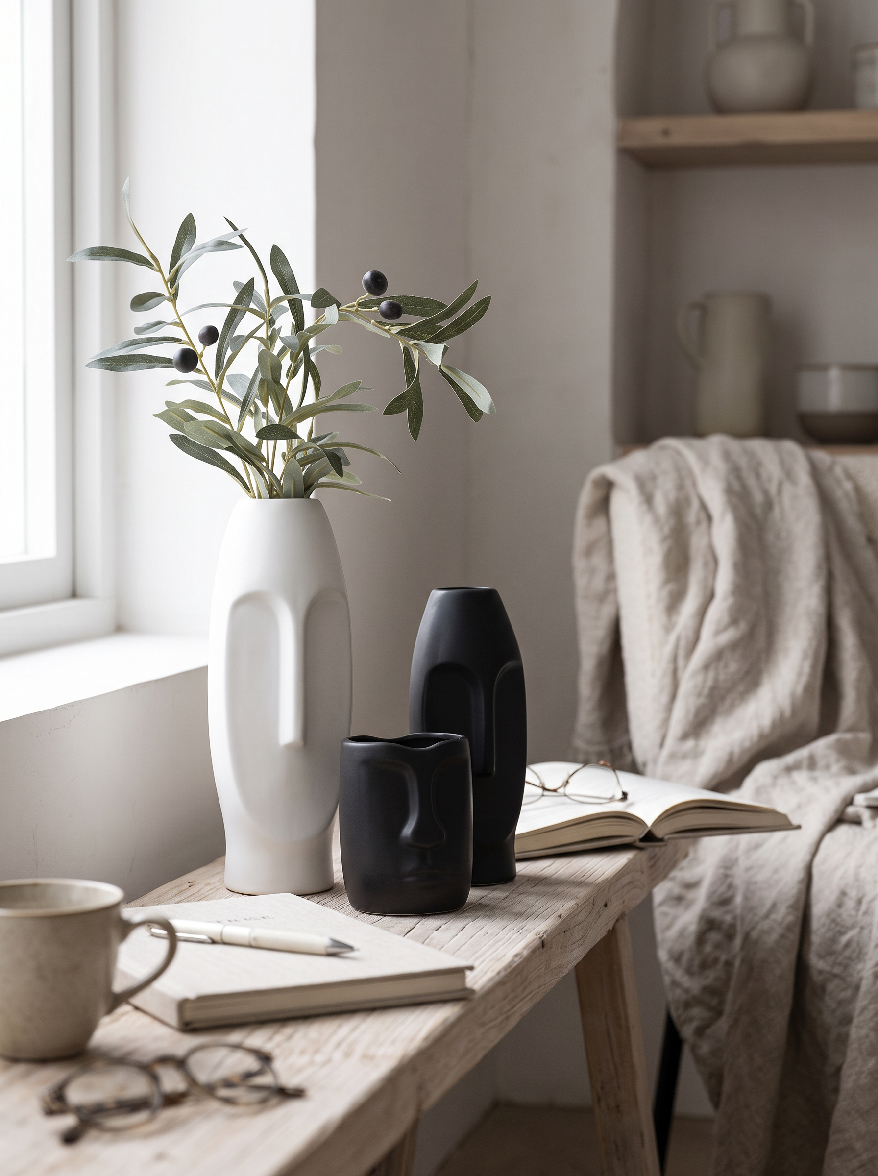 Line drawn profile on a glazed ceramic surface