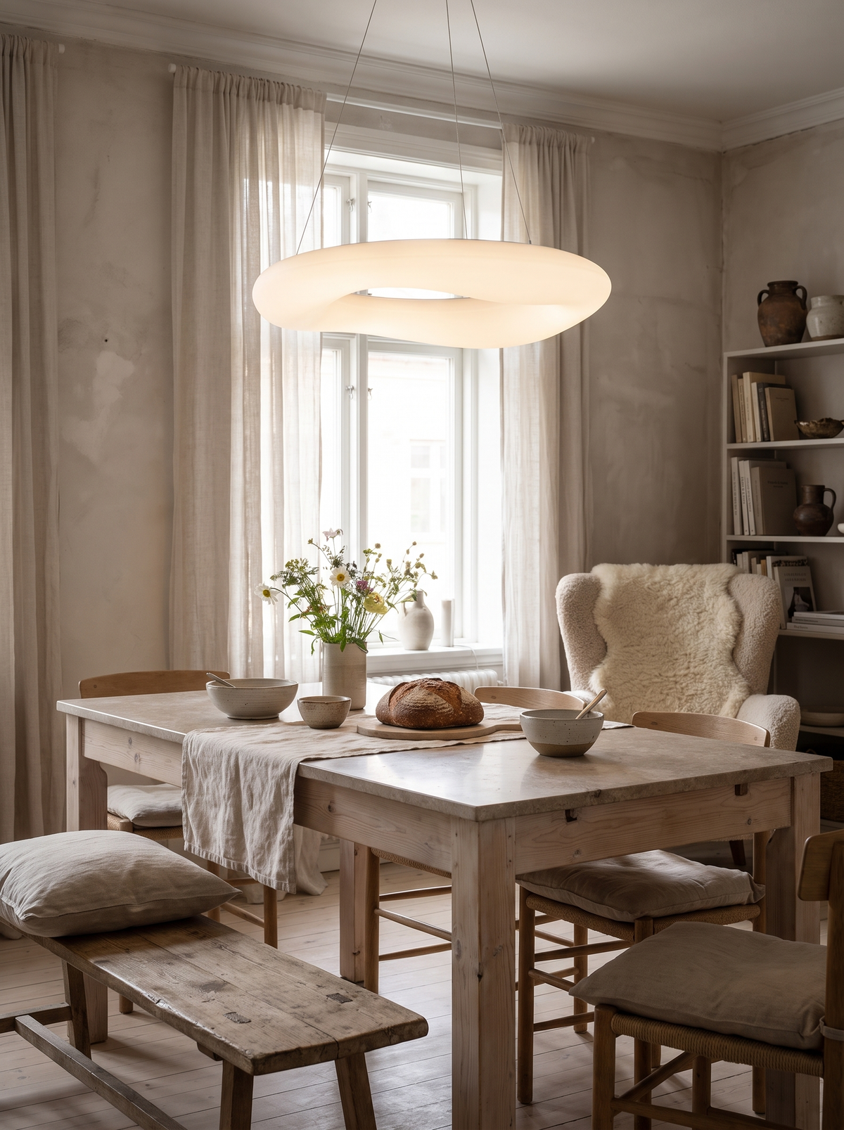 Ring light throwing light outward across a room