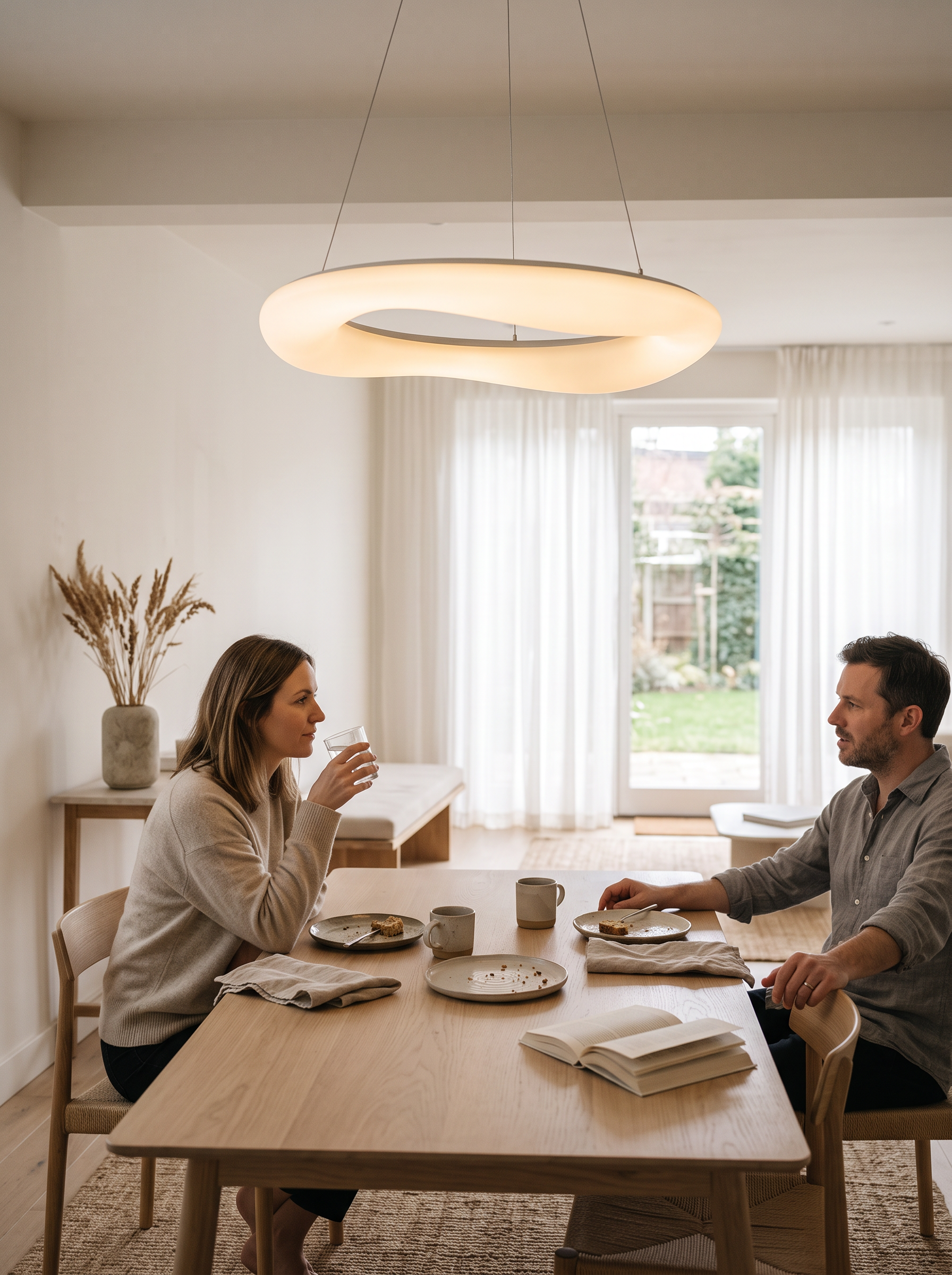 Ring pendant hanging above a dining table