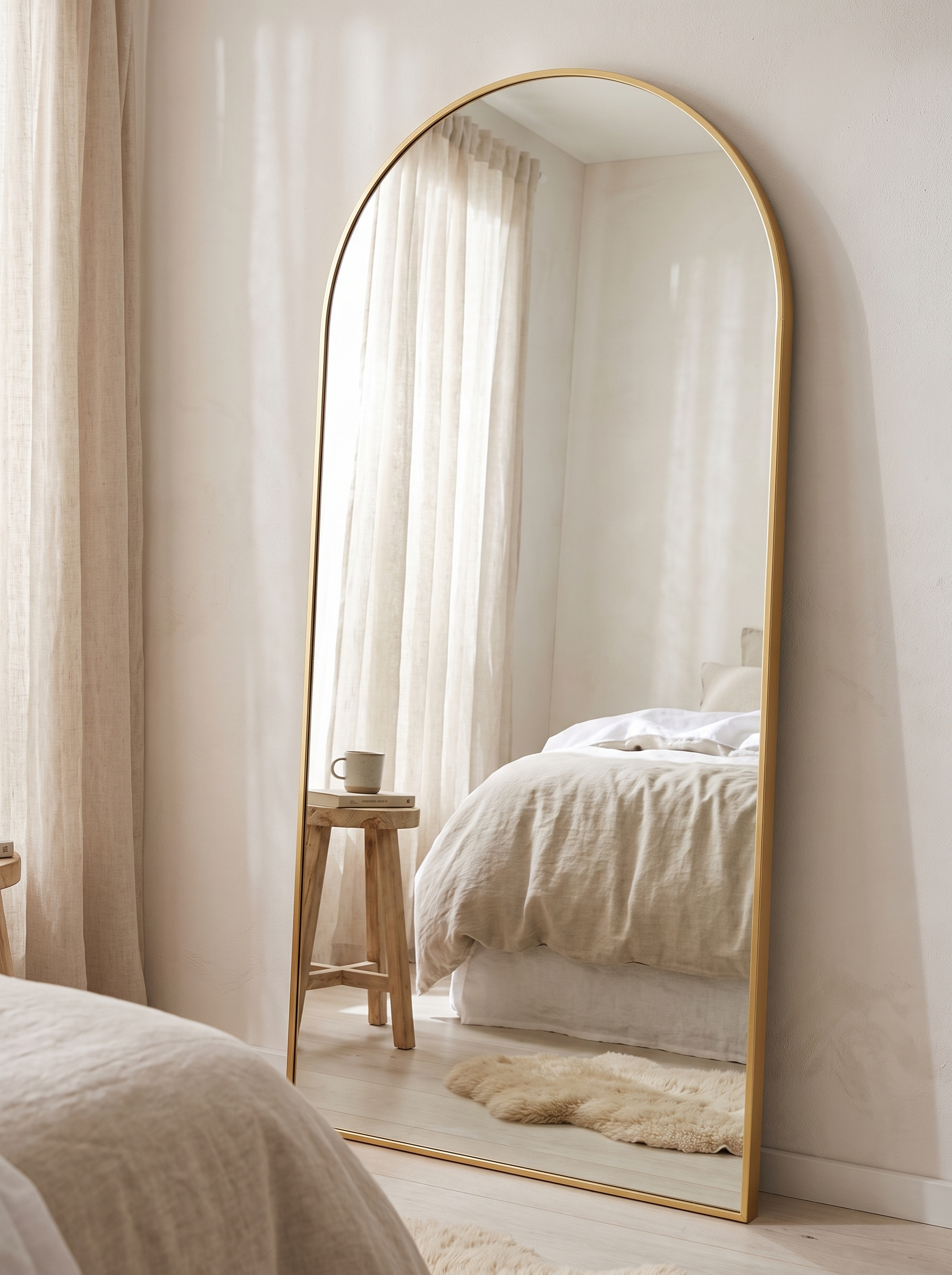 Slim gold frame profile on a dressing mirror