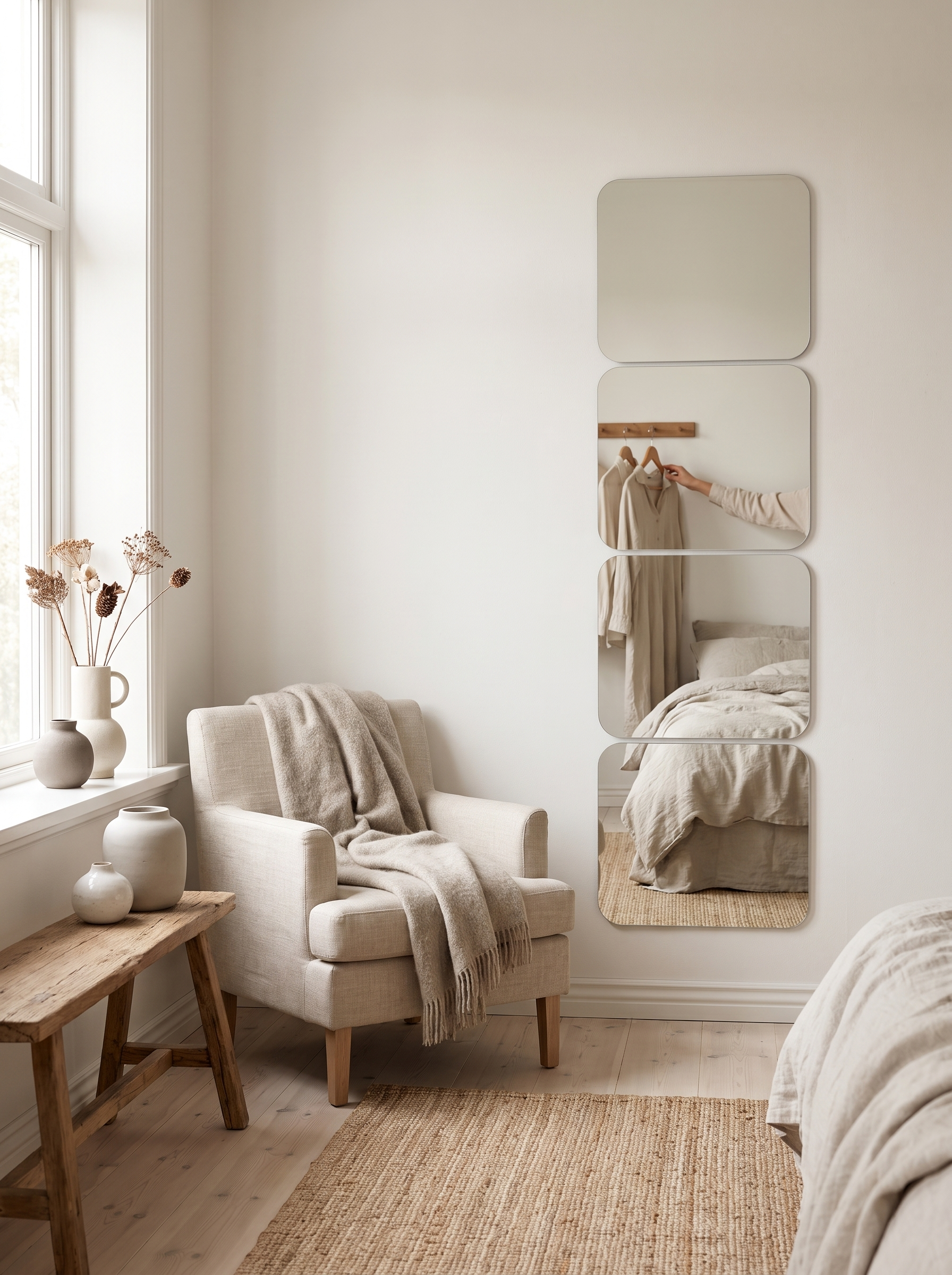 Mirror panels forming a full length view