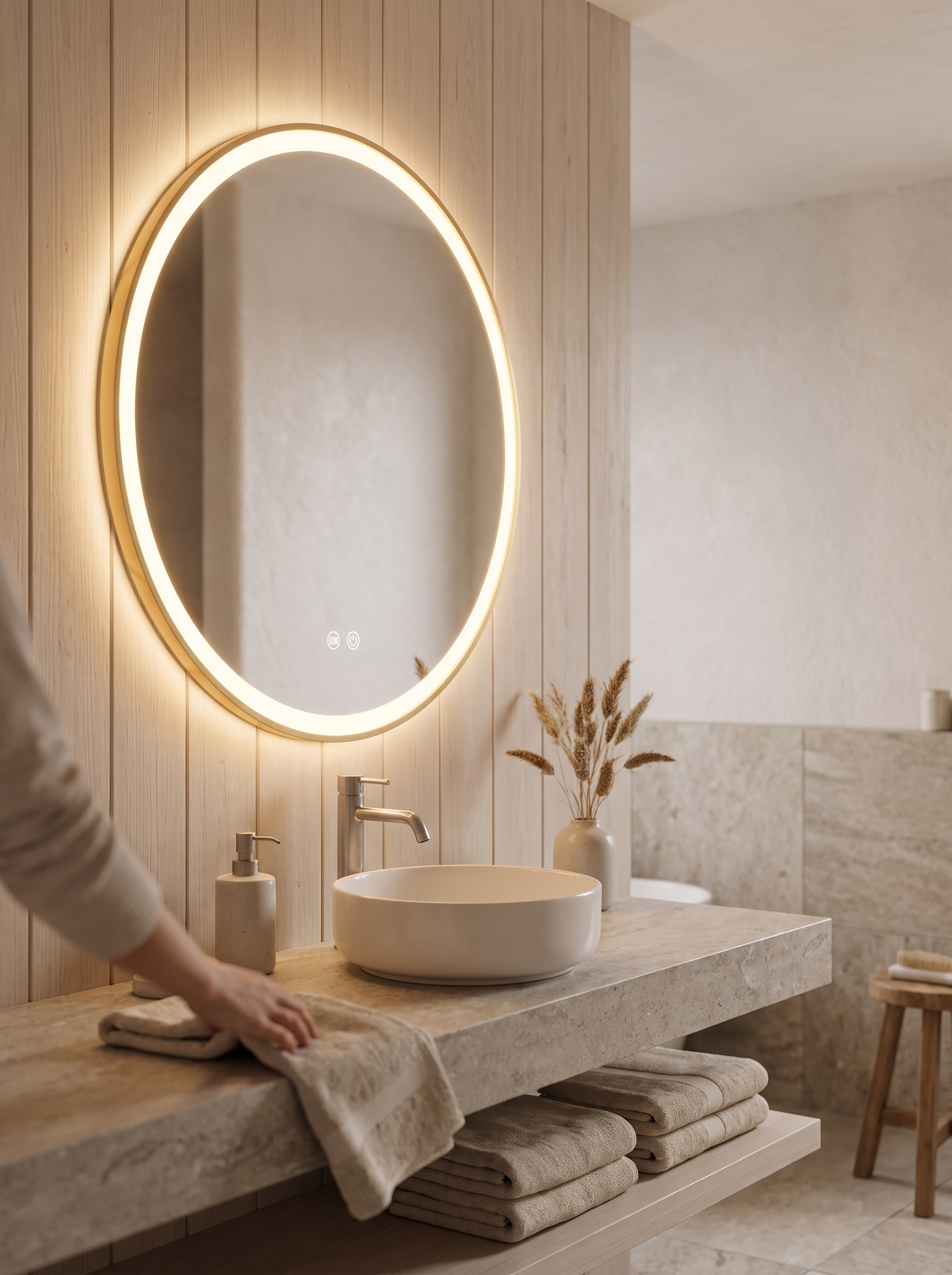 Perimeter LED glow lighting a bathroom evenly