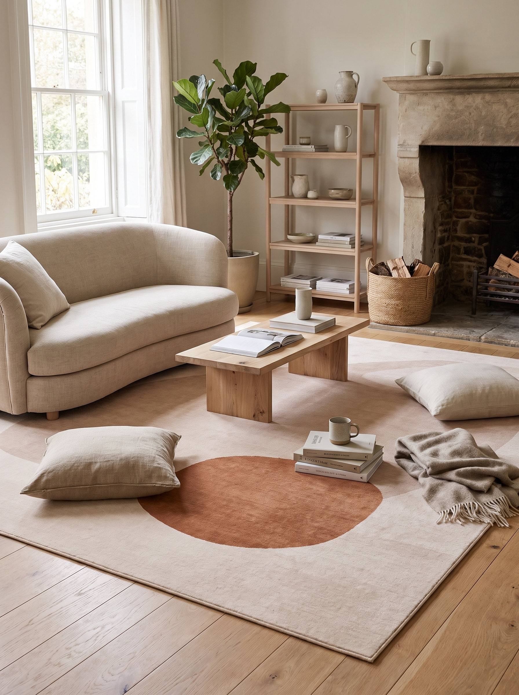 Area rug anchoring a sofa and coffee table